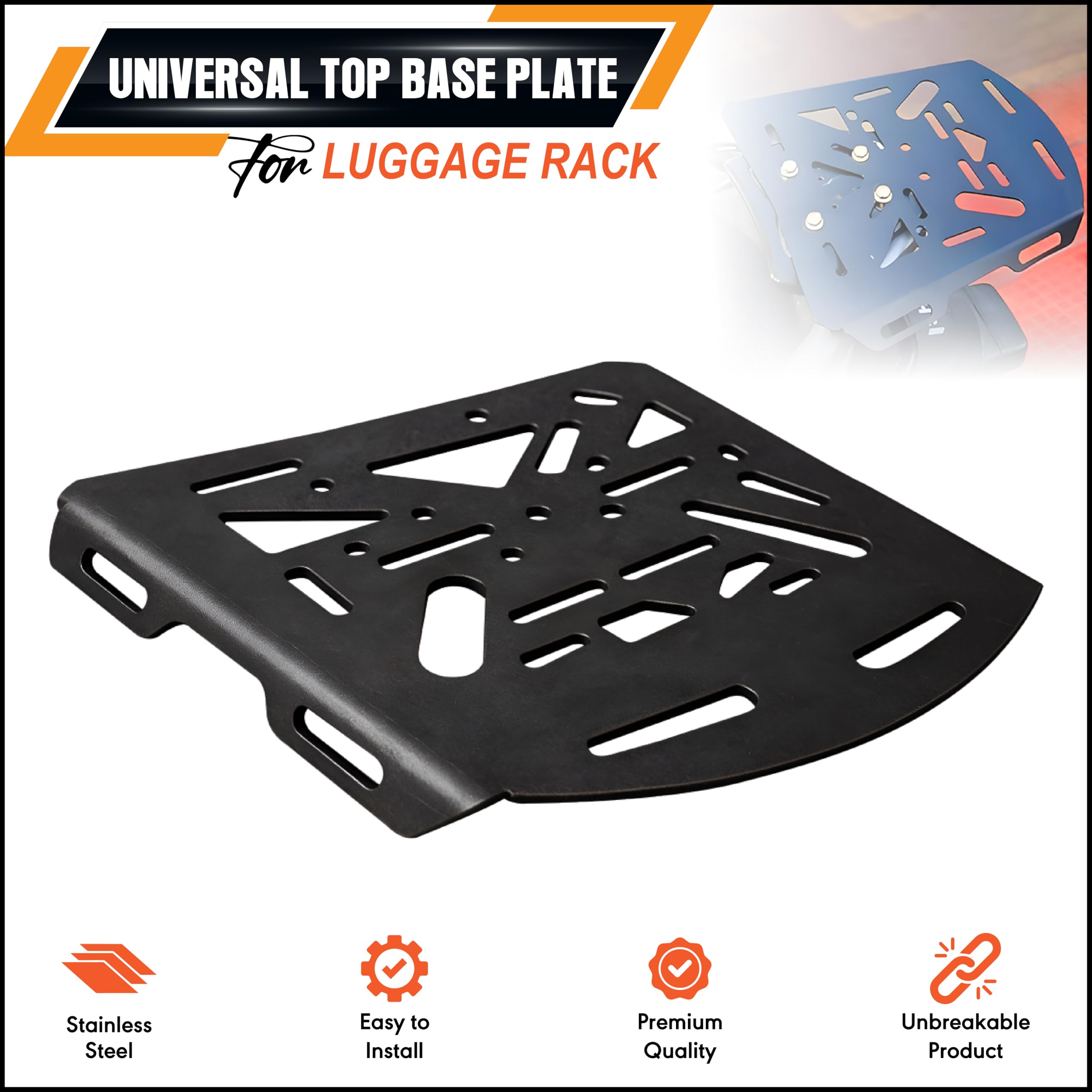 MIKANIX Bike Rear Luggage Carrier Plate | Metal Back Rack Mount for Top Box & Bags | Carrier Bracket with Unique Design Universal Fit for Motorcycle and Scooters