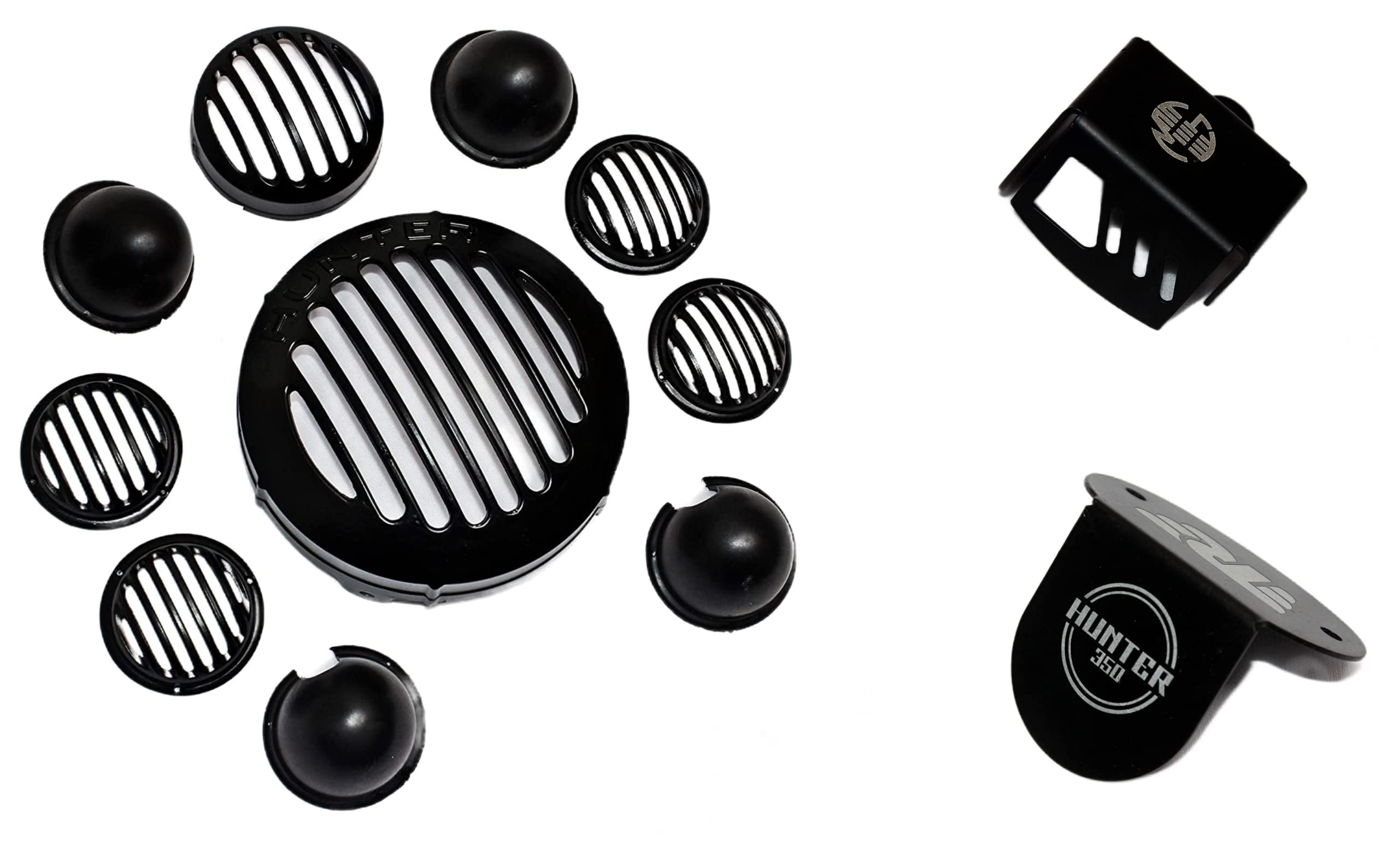 OBEROI'S TRADERS Hunter 350 Bike Combo (Headlight Grill/Jali Cover Set, Rear Brake Oil Container Guard and Front Disc Brake Fluid Reservoir Cap Cover Guard)