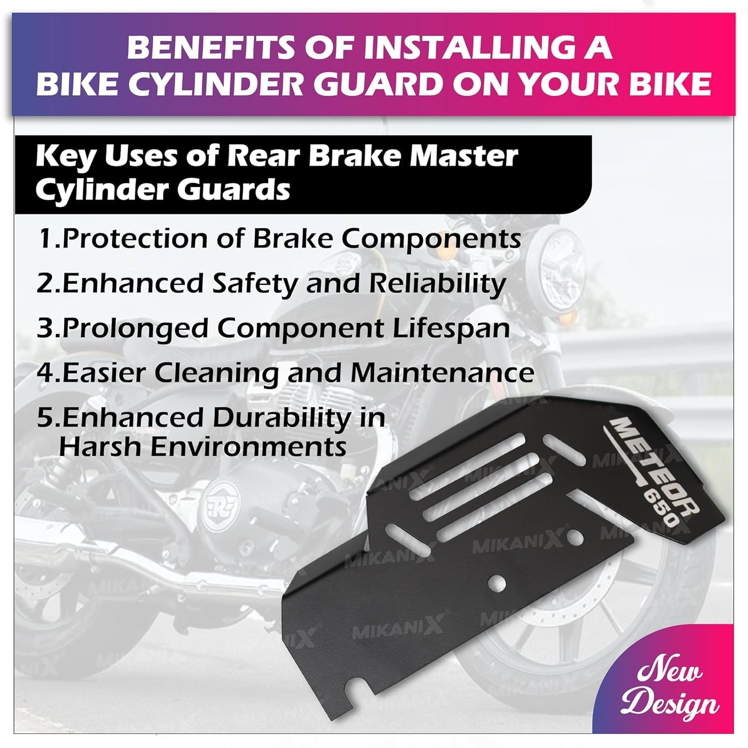 MIKANIX Combo of Complete Accessories for RE Meteor 650 Side Stand Extender, Front & Rear Oil Cap Container Guard, Master Cylinder Guard Big