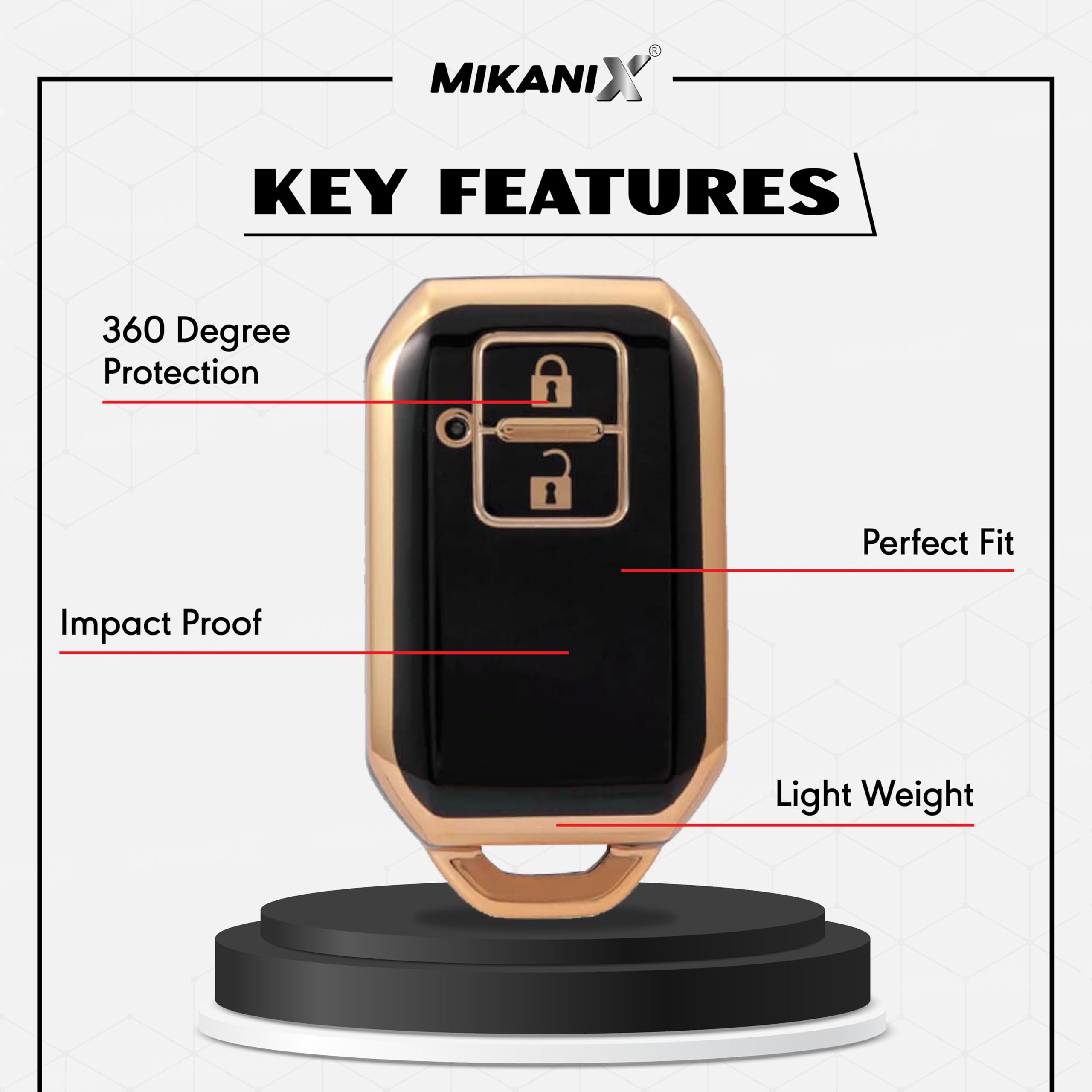 MIKANIX Premium Key Cover Compatible with Innova Crysta|Hycross Land Cruiser|Hilux|Toyota Hycross Innova 2-Button Smart Key | Elegant Black & Gold Protective Case Shell
