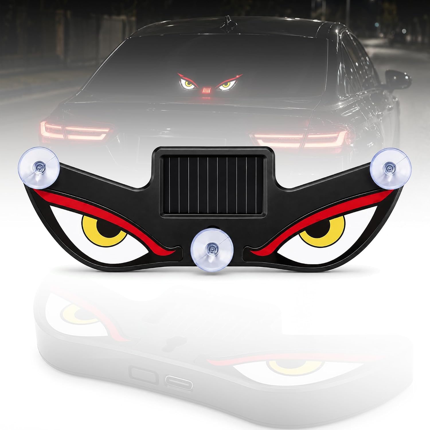 MIKANIX LED Demon Eyes for Car | Solar Powered Wireless Evil Eye Window Light | Dynamic Windshield LED Lamp with Suction Cup Mount | Car Decoration for SUV, Truck, Van & RV