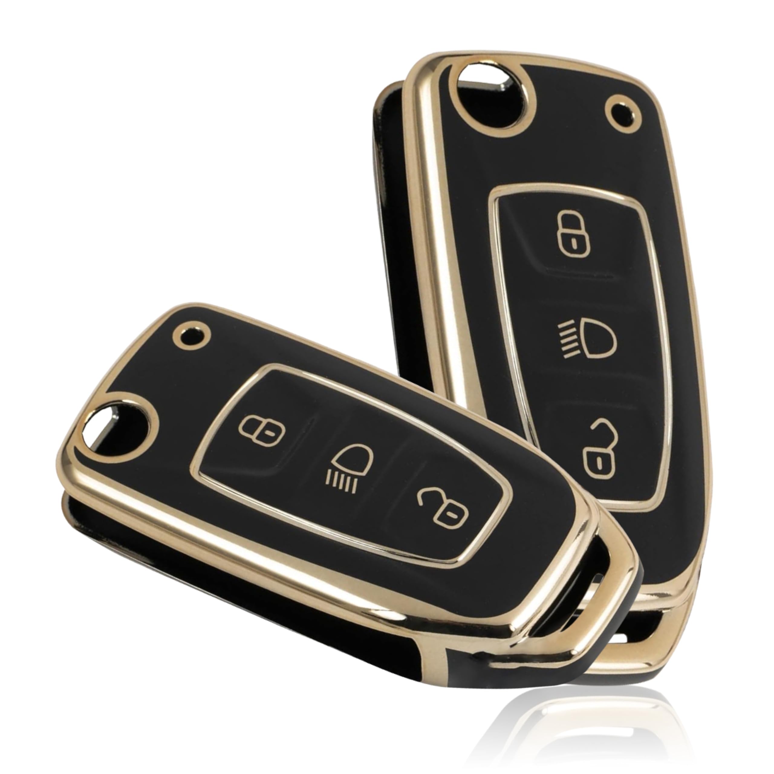 Mikanix Premium Car Key Cover for 3-Button Flip Keys | Stylish Black & Gold Key Shell for Thar, Xuv700, Scorpio-N 2023, Bolero