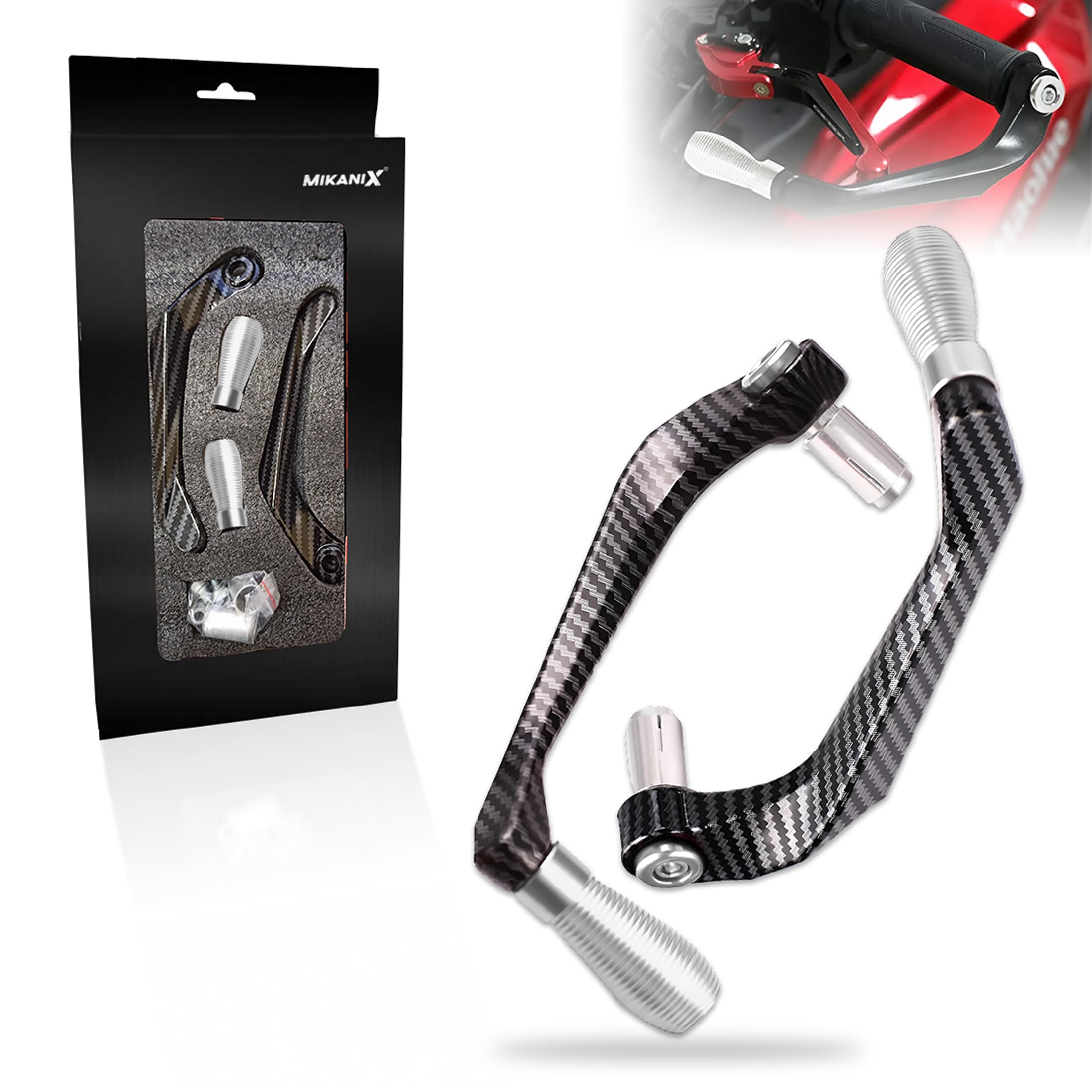 OBEROI'S TRADERS Carbon Finish CNC Aluminum Universal Motorcycle Lever Guard | Handle Bar End Brake Clutch Lever Protective Guards | Hand Guards for All Bikes