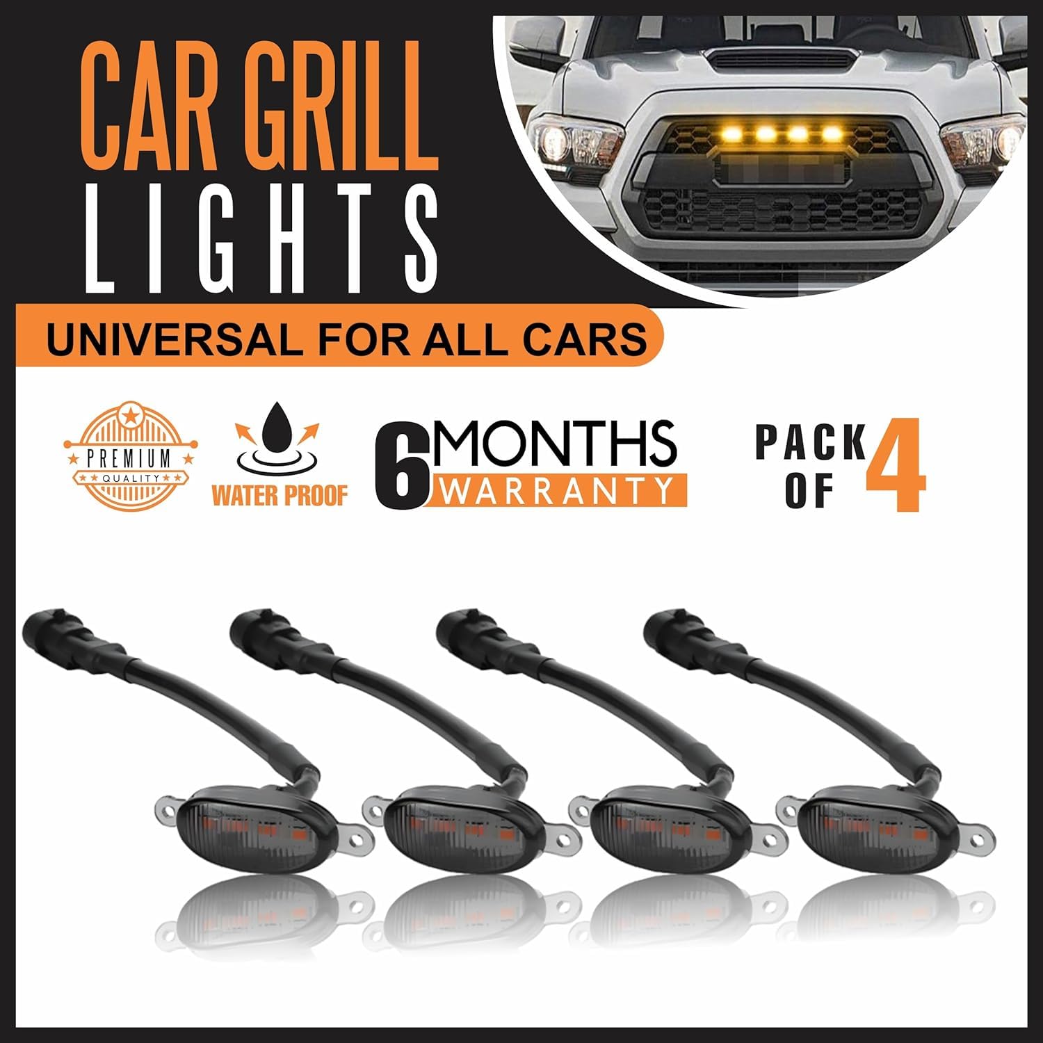 MIKANIX Car Grill Smoked Shell LED Light/Lamp with Fuse Adapter Wiring Harness Kit for All Cars