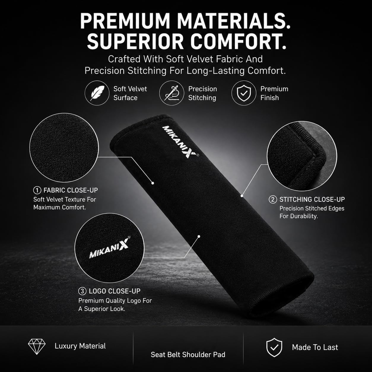MIKANIX Car Seat Belt Shoulder Pad | Ultra Soft Fabric Suede Belt Cover | Universal Seat Belt Sleeve For Cars, SUVs & Vehicles | Reduces Shoulder Pressure & Neck Comfort for Daily & Long Drives