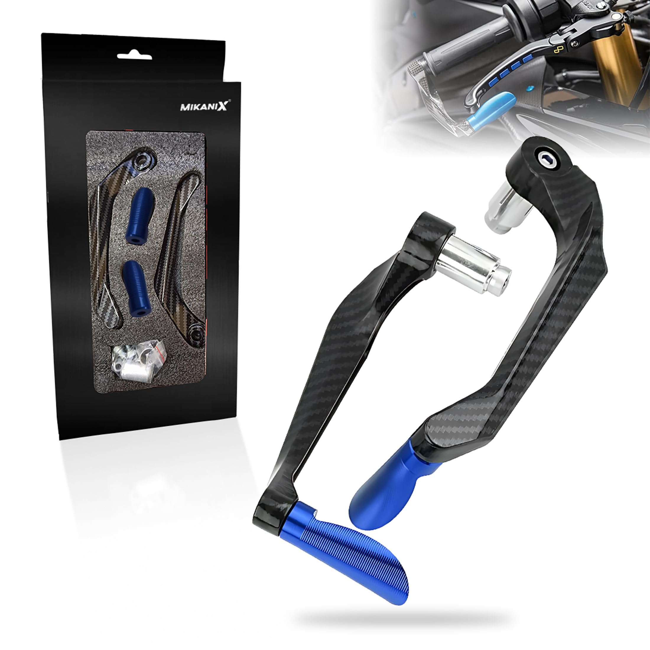 OBEROI'S TRADERS Carbon Finish CNC Aluminum Universal Motorcycle Lever Guard | Handle Bar End Brake Clutch Lever Protective Guards | Hand Guards for All Bikes