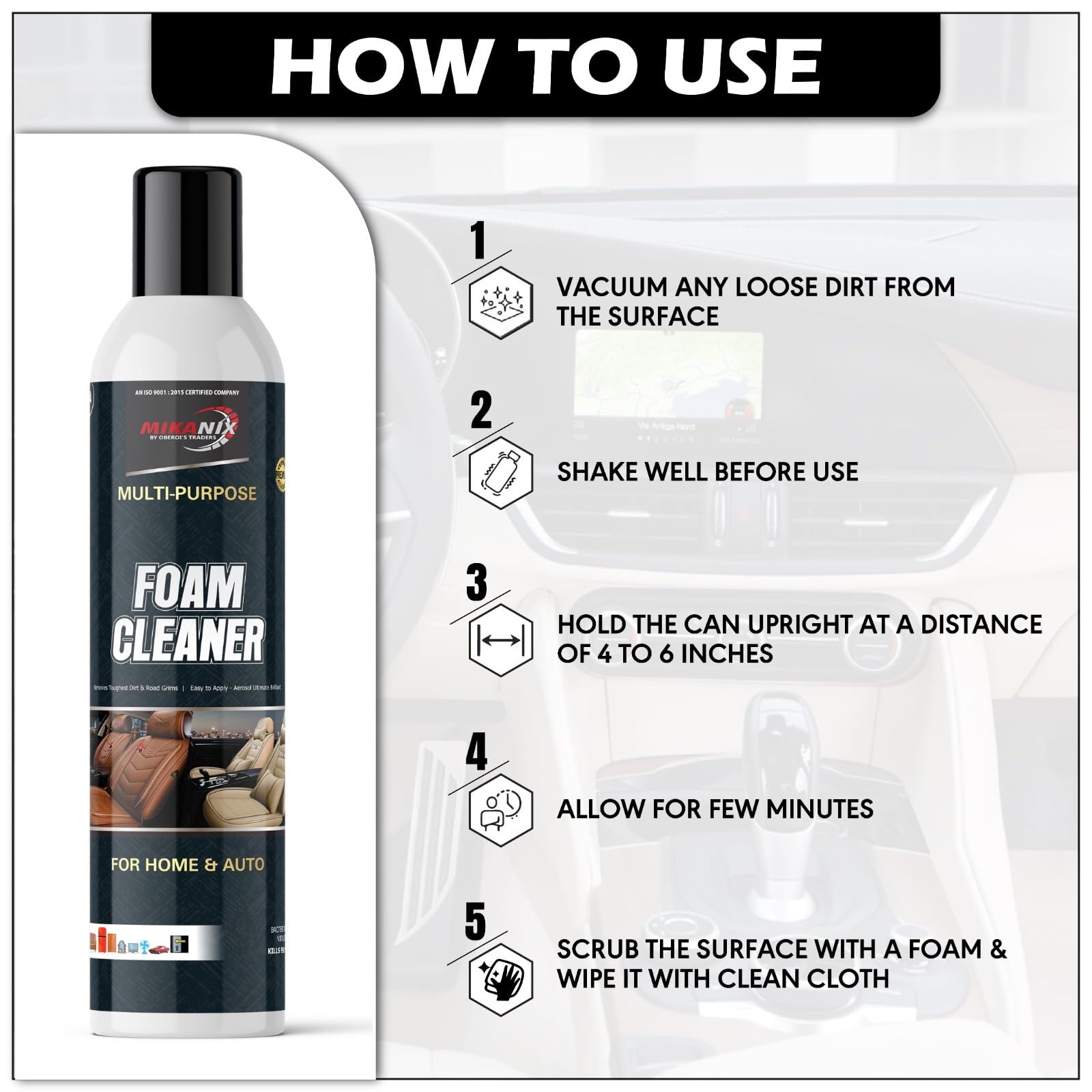 OBEROI'S TRADERS Combo of Multipurpose Foaming Car Interior & Exterior Cleaner Foam Spray For | Car Seat | Dashboard | Shoes | Sofa | Vinyl Rubber | Doors, PU/Leather