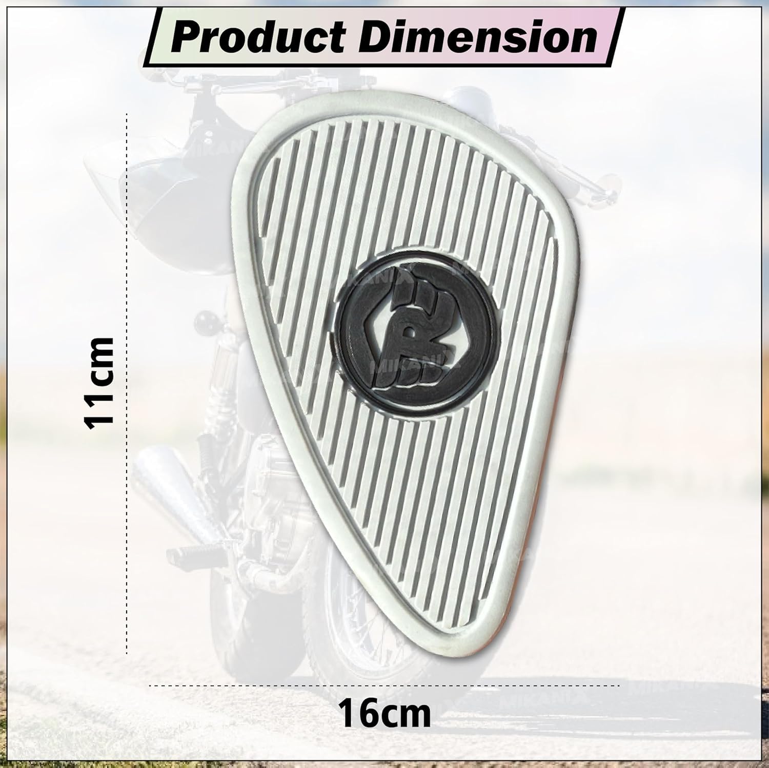 MIKANIX Universal Bullet Bike Anti Slip Silicone Tank Pad/Thai Pad Waterproof Sticker for Royal Enfield All Models Black & Grey