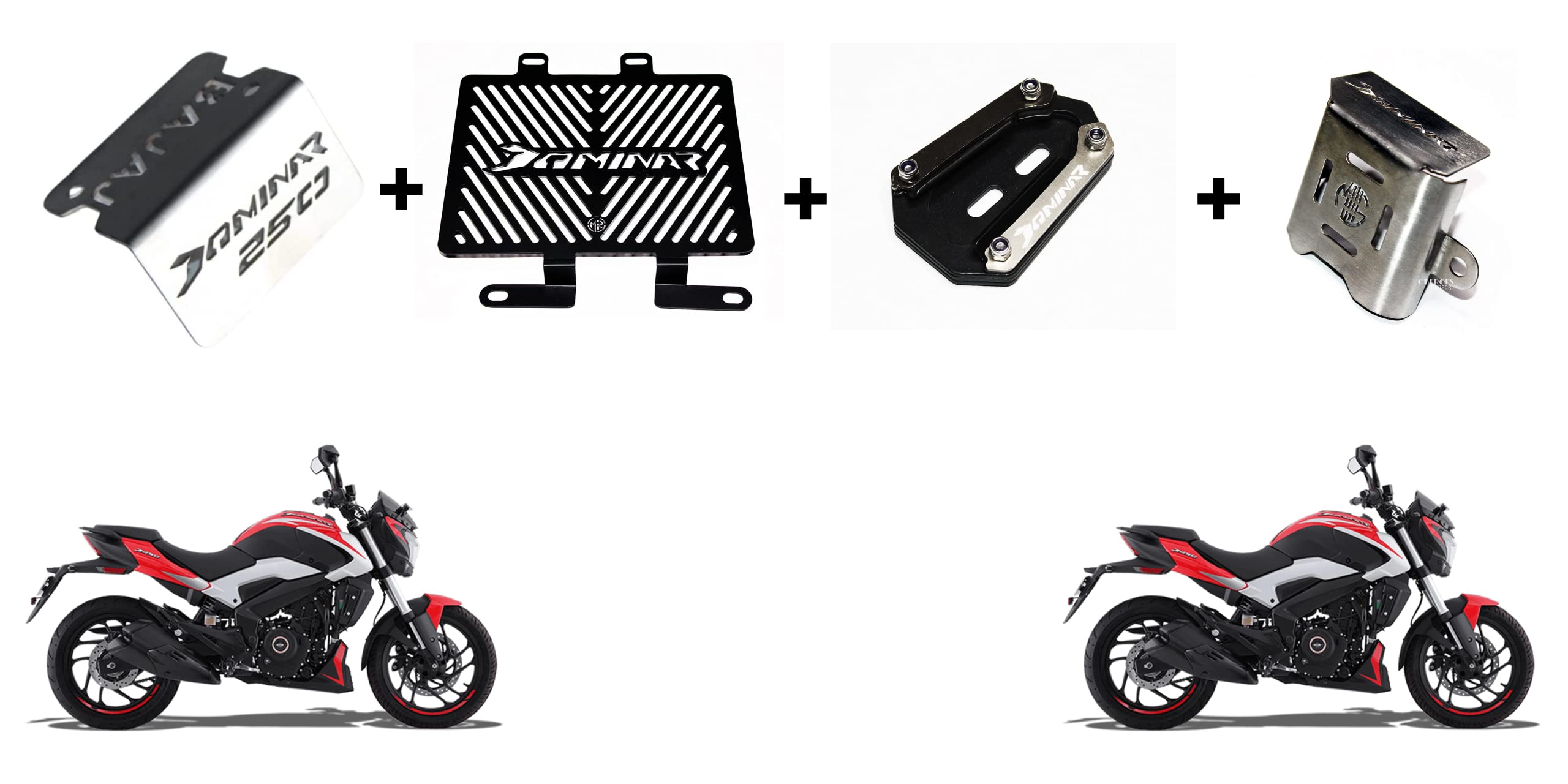 MIKANIX Dominar 250 Bike Radiator Guard Grill, Front Oil Cap Guard, Side Stand Extender and Rear Oil Container Guard Motorcycle Accessories Combo