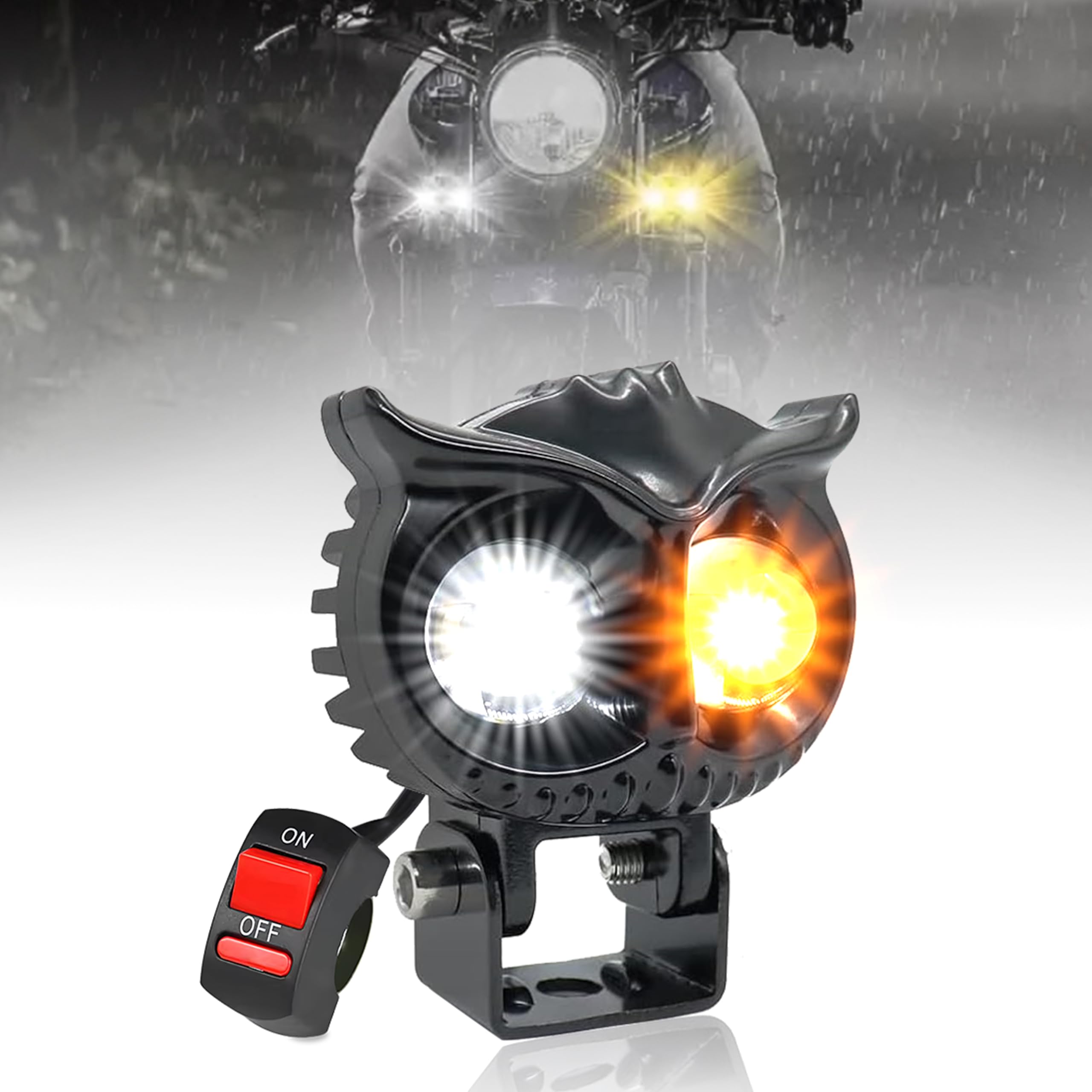 MIKANIX 1 YEAR WARRANTY 2 Led OWL Shape Fog White/Yellow light High & Low Beam | Flashing Mode With On-Off Switch Fog Lamp, Dash Light For Motorbike, Car, Truck, Van LED