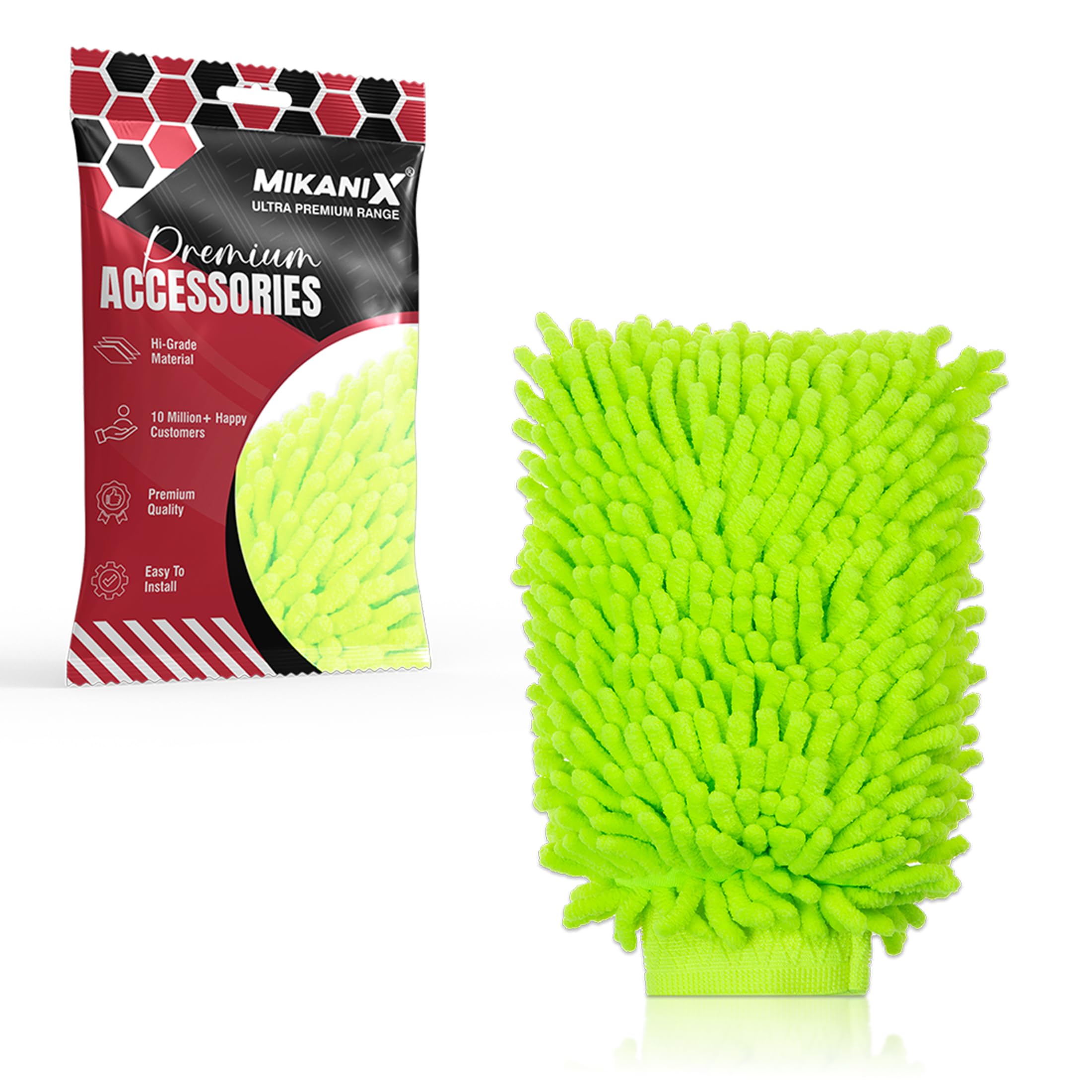 MIKANIX Chenille Microfiber & Glass Cloth Wash Mitt - Ultra Soft, Dual-Sided Car Duster Glove | Super Absorbent Washing Mitt for Car & Bike | Cleaning Accessory for Scratch-Free Shine