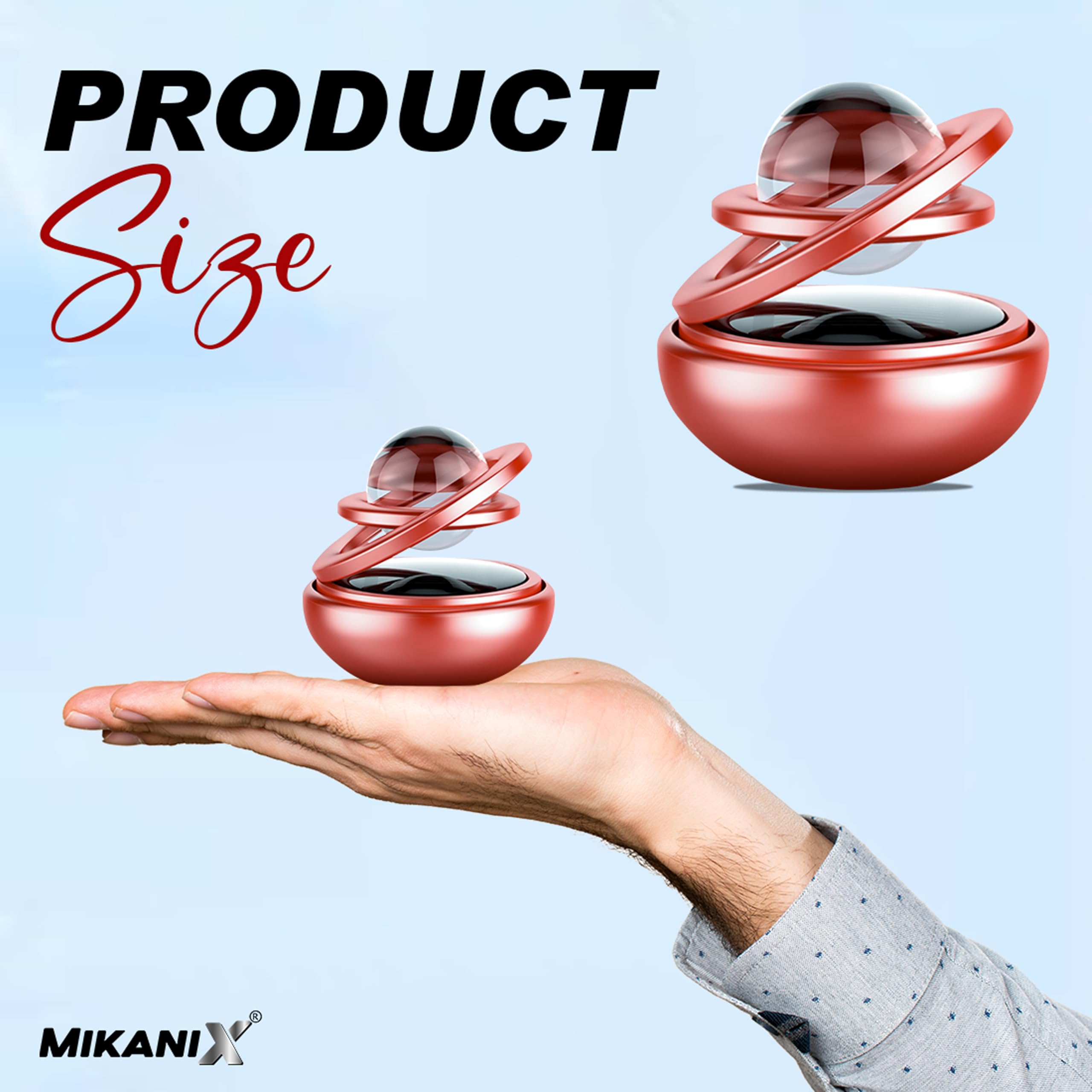 Mikanix Solar Energy Rotating Car Dashboard Air Freshener/Perfume Diffuser/Dispenser | Alloy Body & Crystal Design With Perfume Liquid For Car Interior & Home Air Freshener (Red), Pack Of 1
