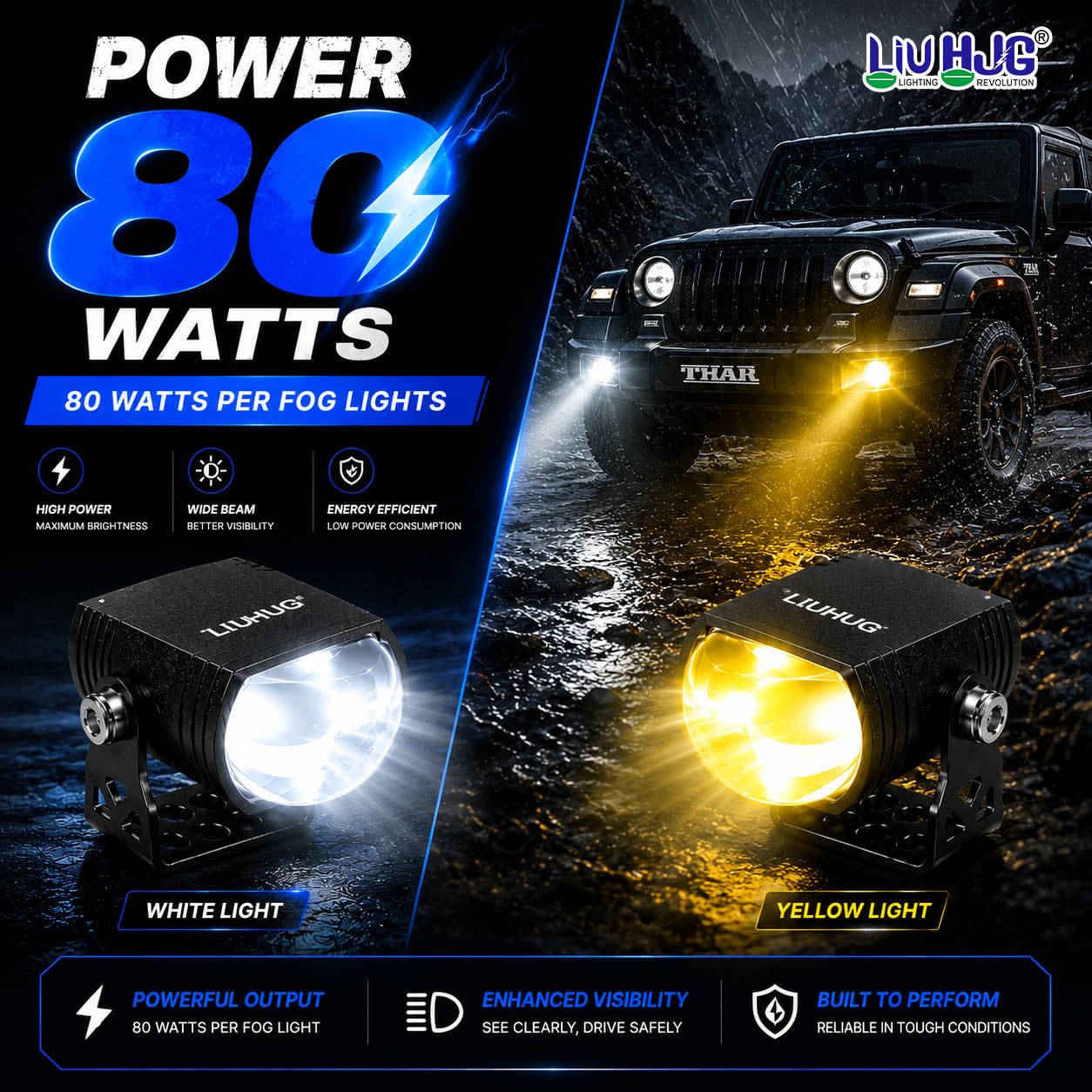 MIKANIX LIUHJG 80W LED Fog Lights for Motorcycle & Cars, Waterproof Mini Driving Light Kit with Dual Color White Yellow Beam, Aviation Aluminum Pods for Offroad SUV Trucks