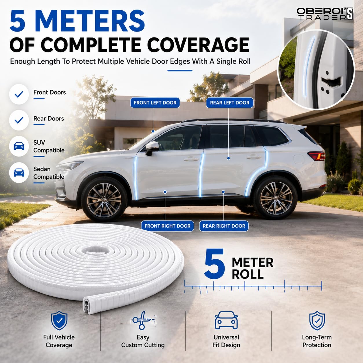 MIKANIX White Car Door Edge Guards Flexible U Shape Rubber Car Door Protector Strip, No Glue Universal Fit Weatherstripping for Cars