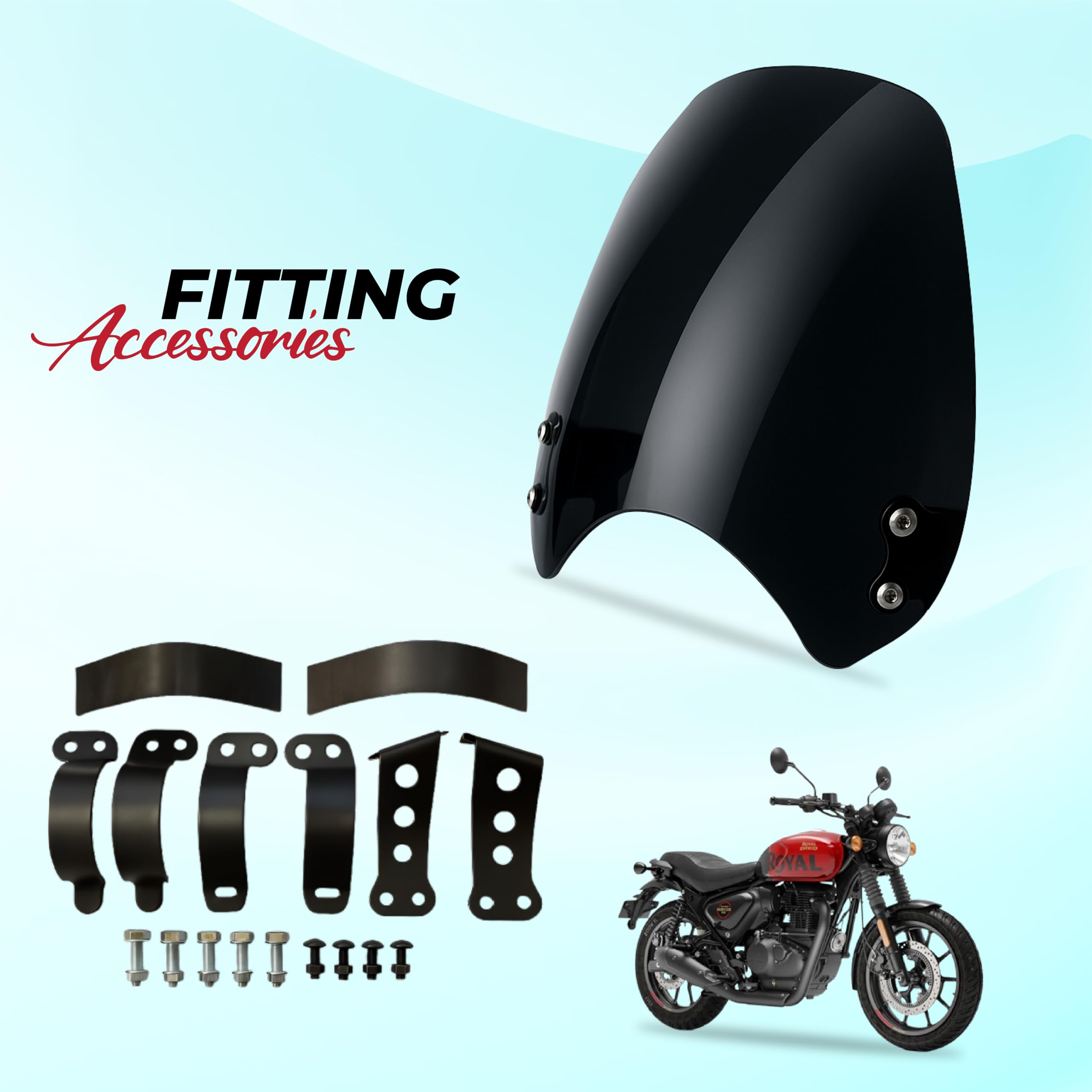 MIKANIX Hunter 350 Visor Glass 2025 Model | Unbreakable Headlight Visor | Bike Windshield Protector & Wind Deflector | Motorcycle Front Fairing Kit I Black