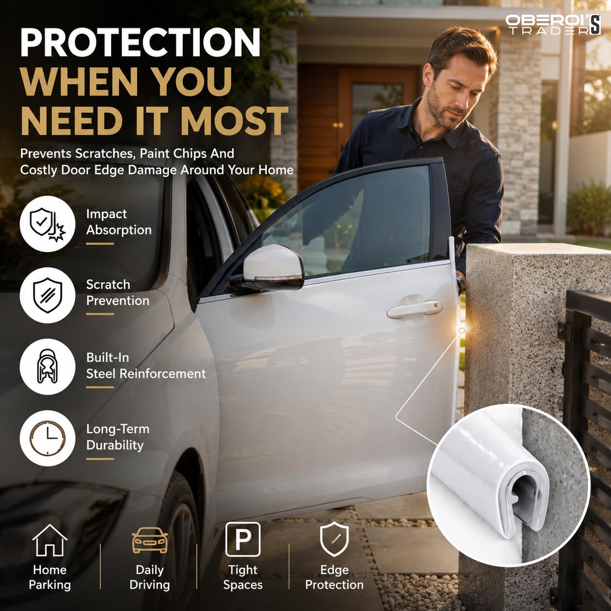 MIKANIX White Car Door Edge Guards Flexible U Shape Rubber Car Door Protector Strip, No Glue Universal Fit Weatherstripping for Cars
