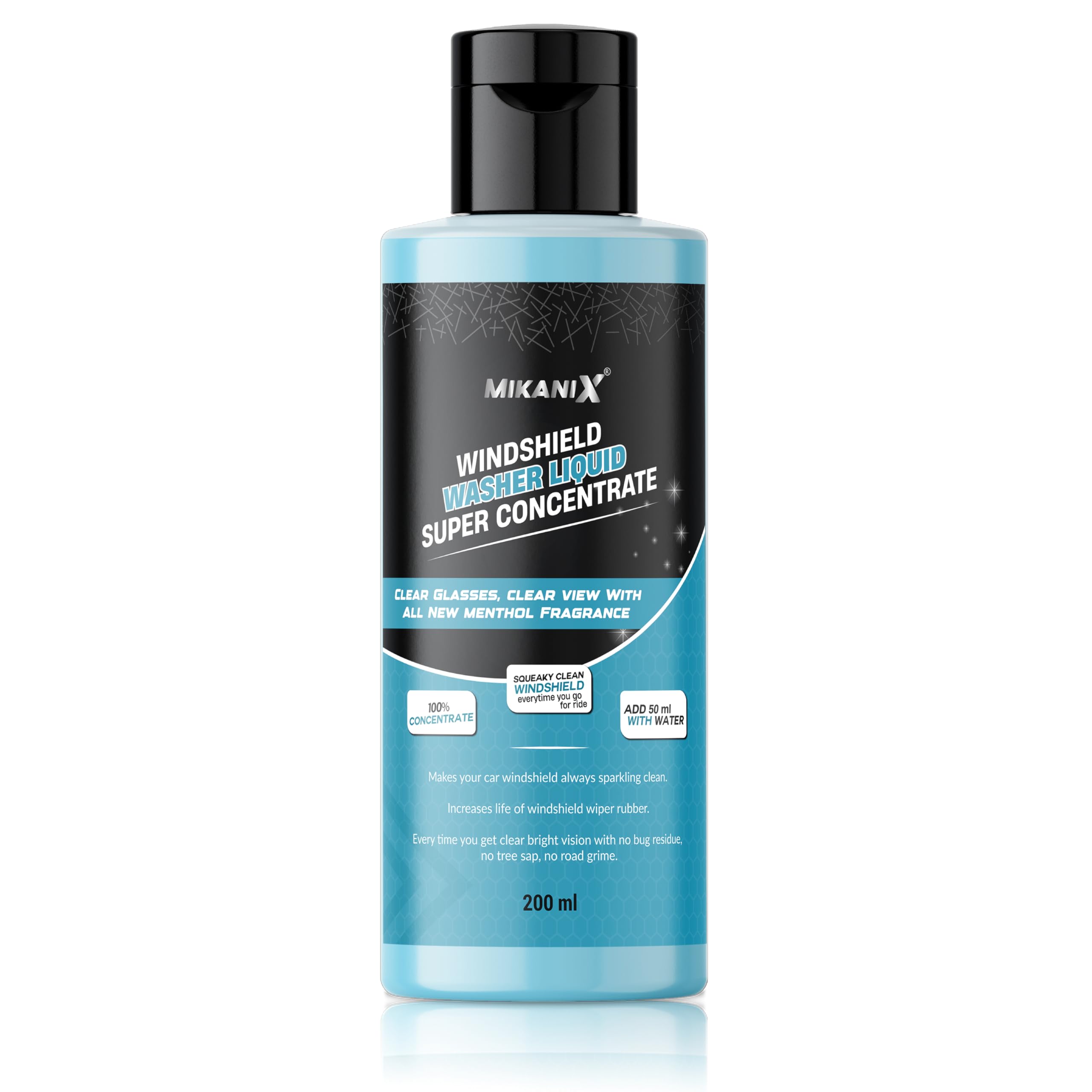 MIKANIX Windshield Washer Fluid For Car | Car Glass & Wiper Cleaner Liquid | Concentrate Form | To Remove Dirt, Grime and Bugs | Improve Visibility | Antifreeze Protection