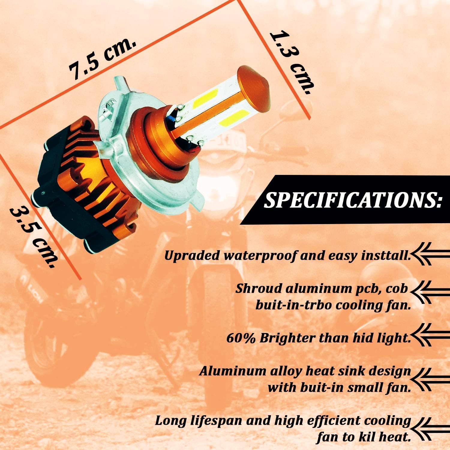 MIKANIX High Brightness Front DC Power Headlight Bulb For All Bikes 3 Side H4 White LED Headlight, Fog Lamp Motorbike, Car LED