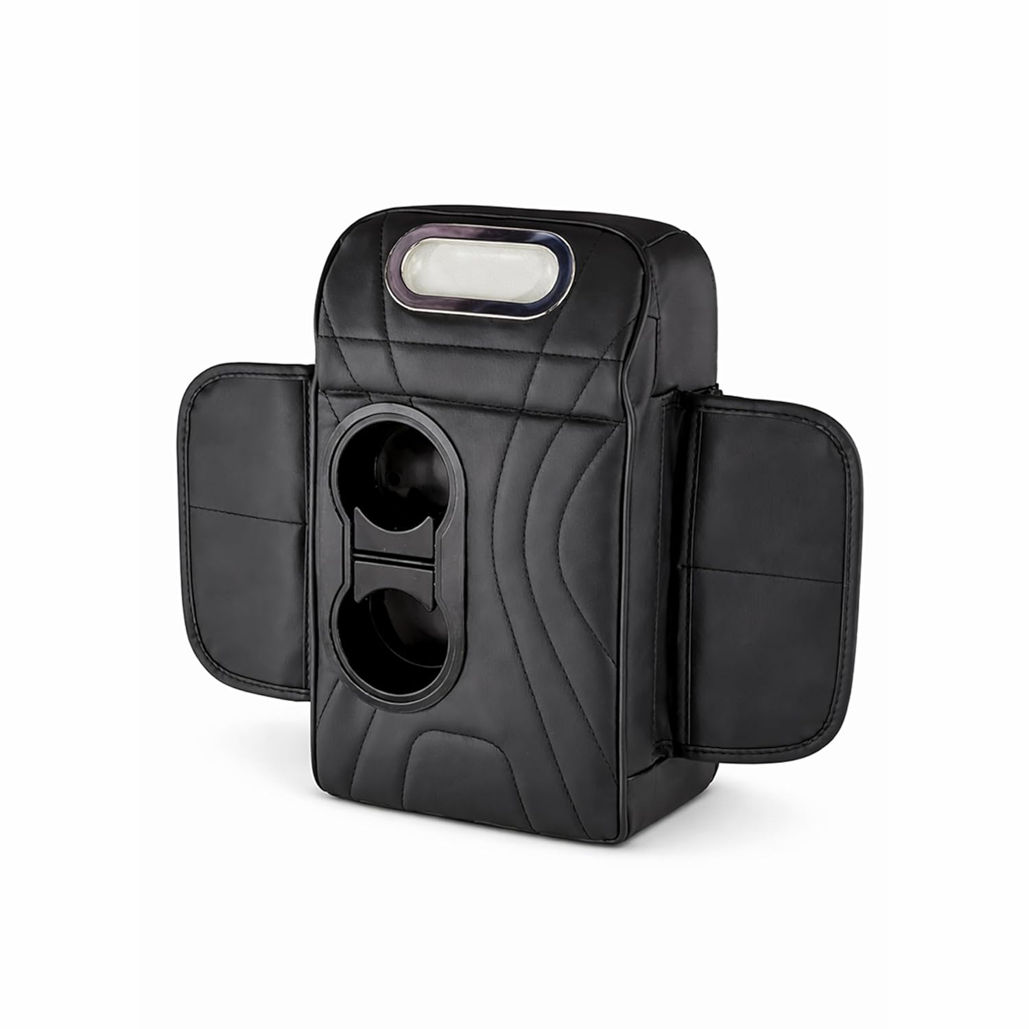 MIKANIX Car Console Armrest Cover & Organizer with Dual Cup Holder & Tissue Dispenser | Soft PU Leather Arm Support | Dual Side Pockets for Mobile & Accessories | Universal Fit for All Cars