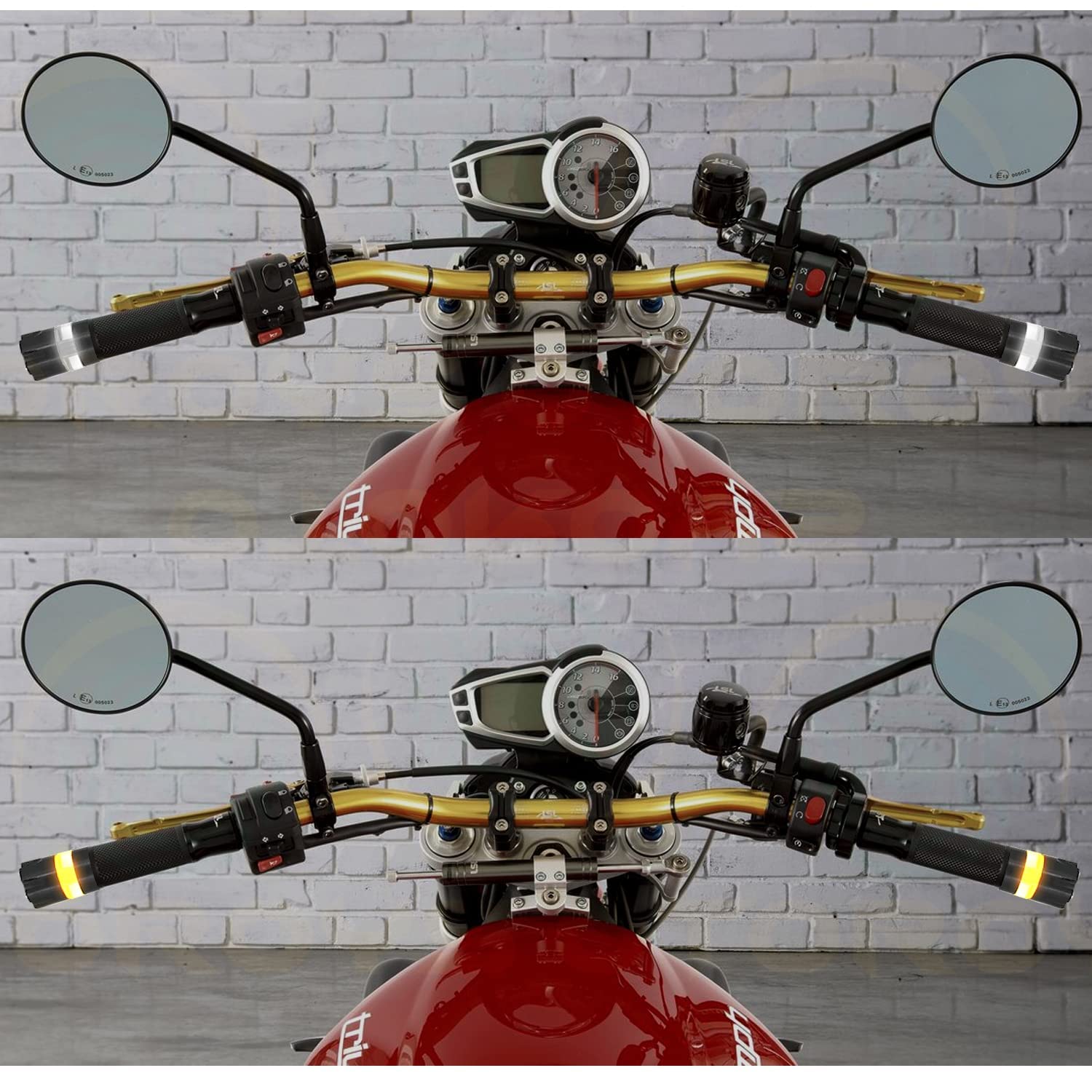 MIKANIX Bullet Handlebar Dual Color DRL/Turn Signal LED Indicator End Light Bar LED Grip Plug For Royal Enfield All Bikes