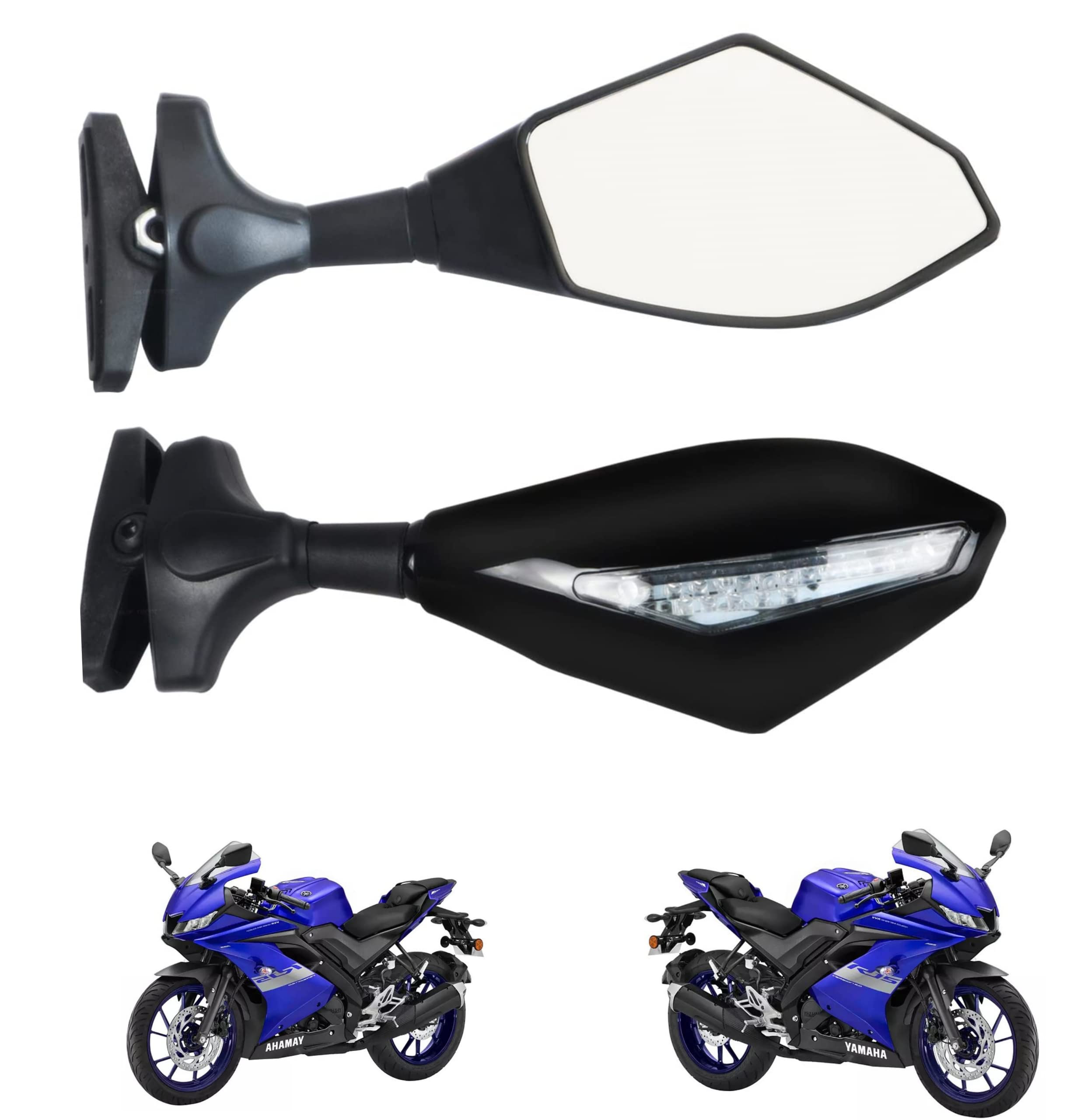 MIKANIX R15 V3.0 Adjustable Rear View Dual Side Mirror with LED Turn Signal Indicator for Bike