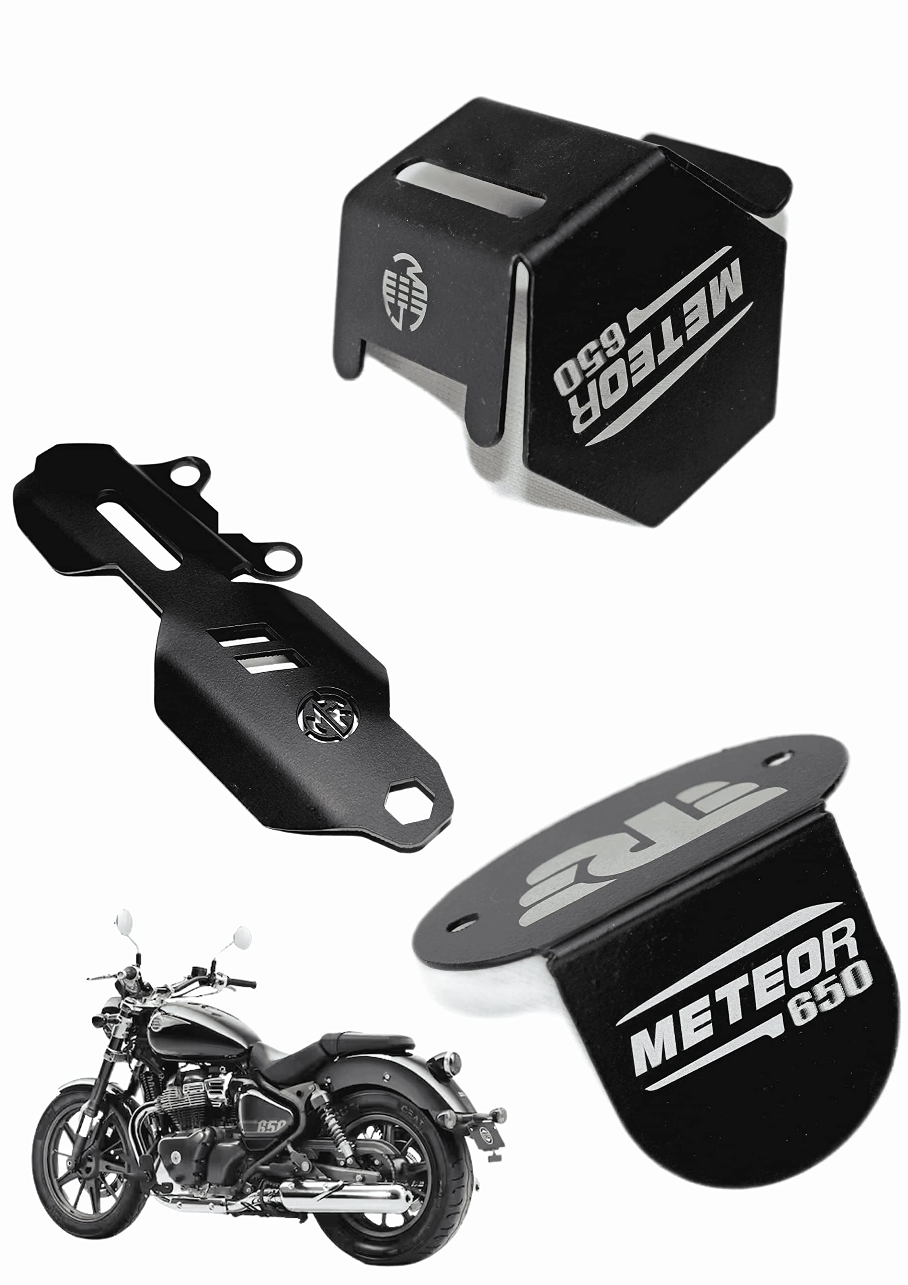 OBEROI'S TRADERS Combo of Super Meteor 650 Master Cylinder Guard, Front Oil Reservoir Cap & Rear Brake Oil Container Guard Accessories Combo (Pack of 3)