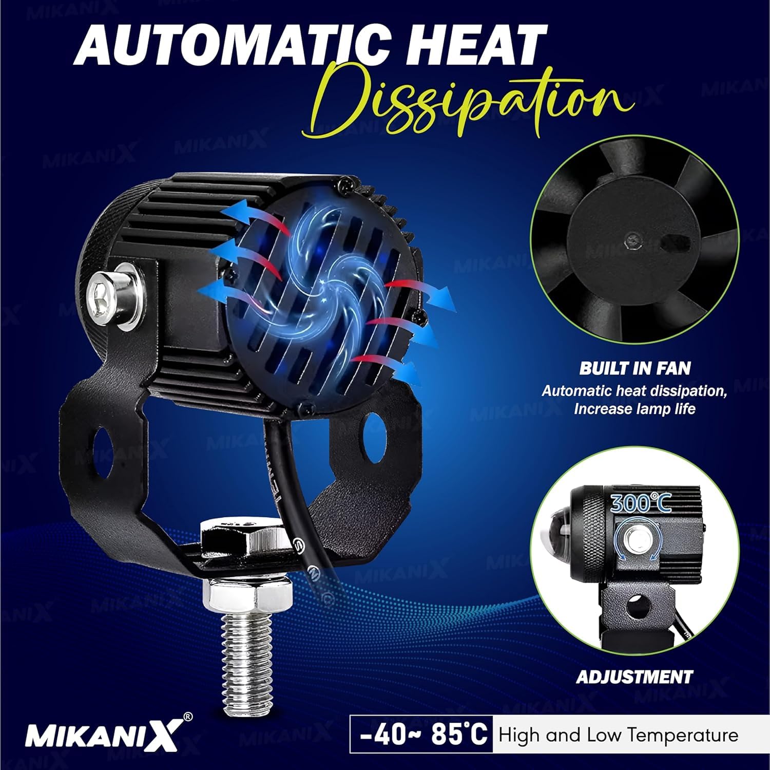 MIKANIX R15 V3 Mini Drive LED Double Color Auxiliary Light With Cooling Fan, Fog Lamp, Dash Light Motorbike Xenon for Yamaha