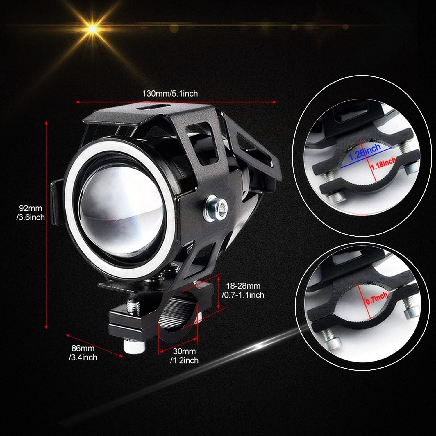 MIKANIX U7 LED Fog Light Bike Car High Low Beam Flashing with Red Demon Eye/Blue Ring Fog Lamp, Dash Light Car, Motorbike Xenon (Pack of 2)