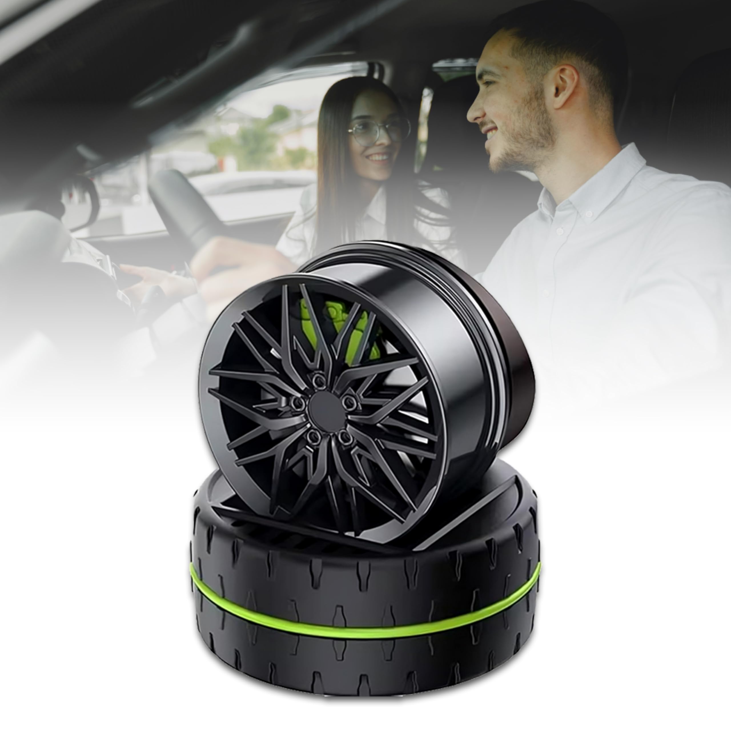 Mikanix Solar Rotating Car Dashboard Air Freshener/Perfume Diffuser | Metal Body & Alloy Wheel Hub Design with Perfume Liquid for Car Interior Decoration Accessories