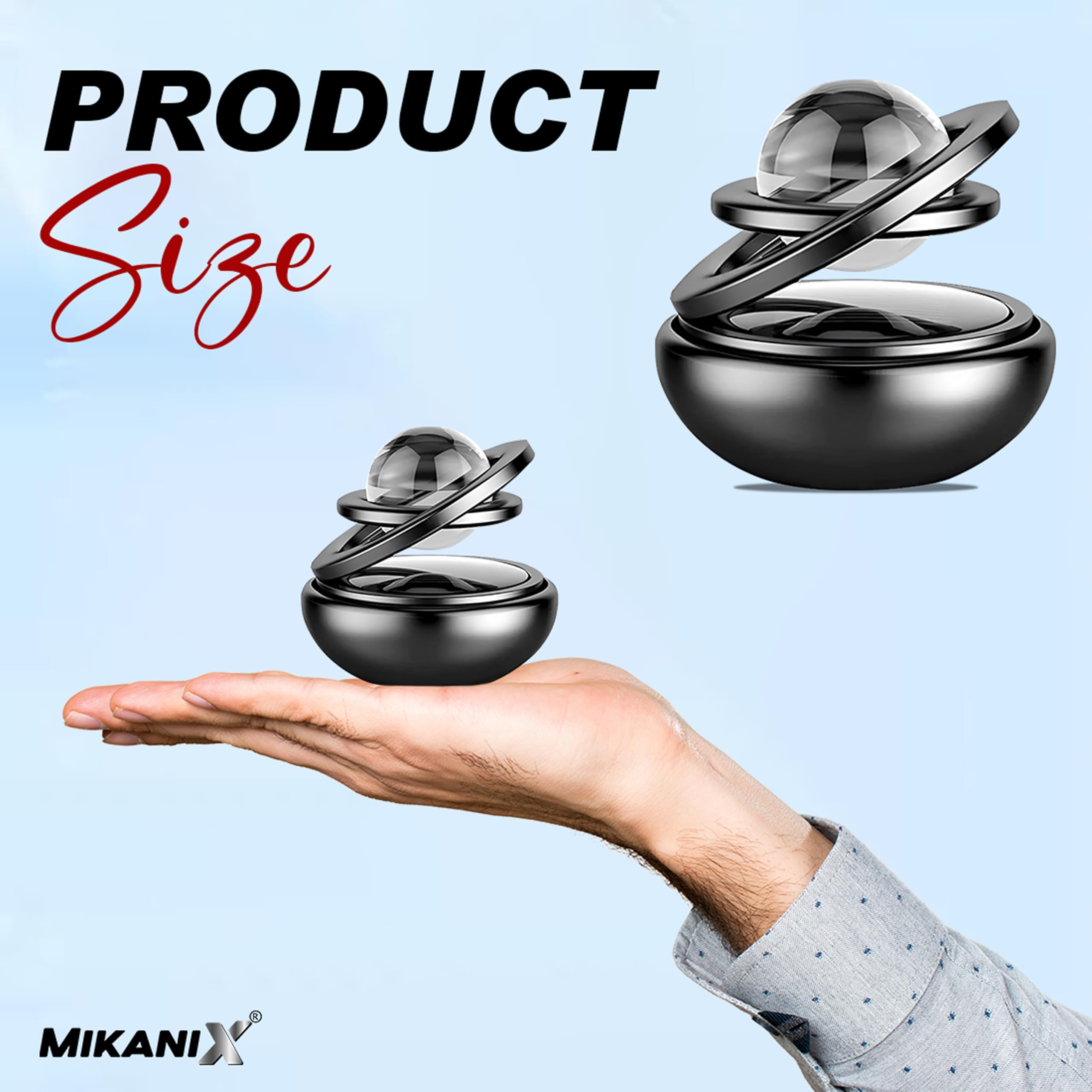 Mikanix Solar Energy Rotating Car Dashboard Air Freshener/Perfume Diffuser/Dispenser | Alloy Body & Crystal Design With Perfume Liquid For Car Interior & Home Air Freshener (Black), Pack Of 1