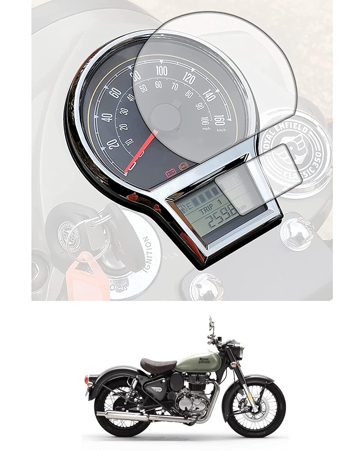 OBEROI'S TRADERS Bike Speedo Meter Display Screen Tempered Glass/Guard Anti Scratch Protector Compatible for Royal Enfield Classic Reborn 350