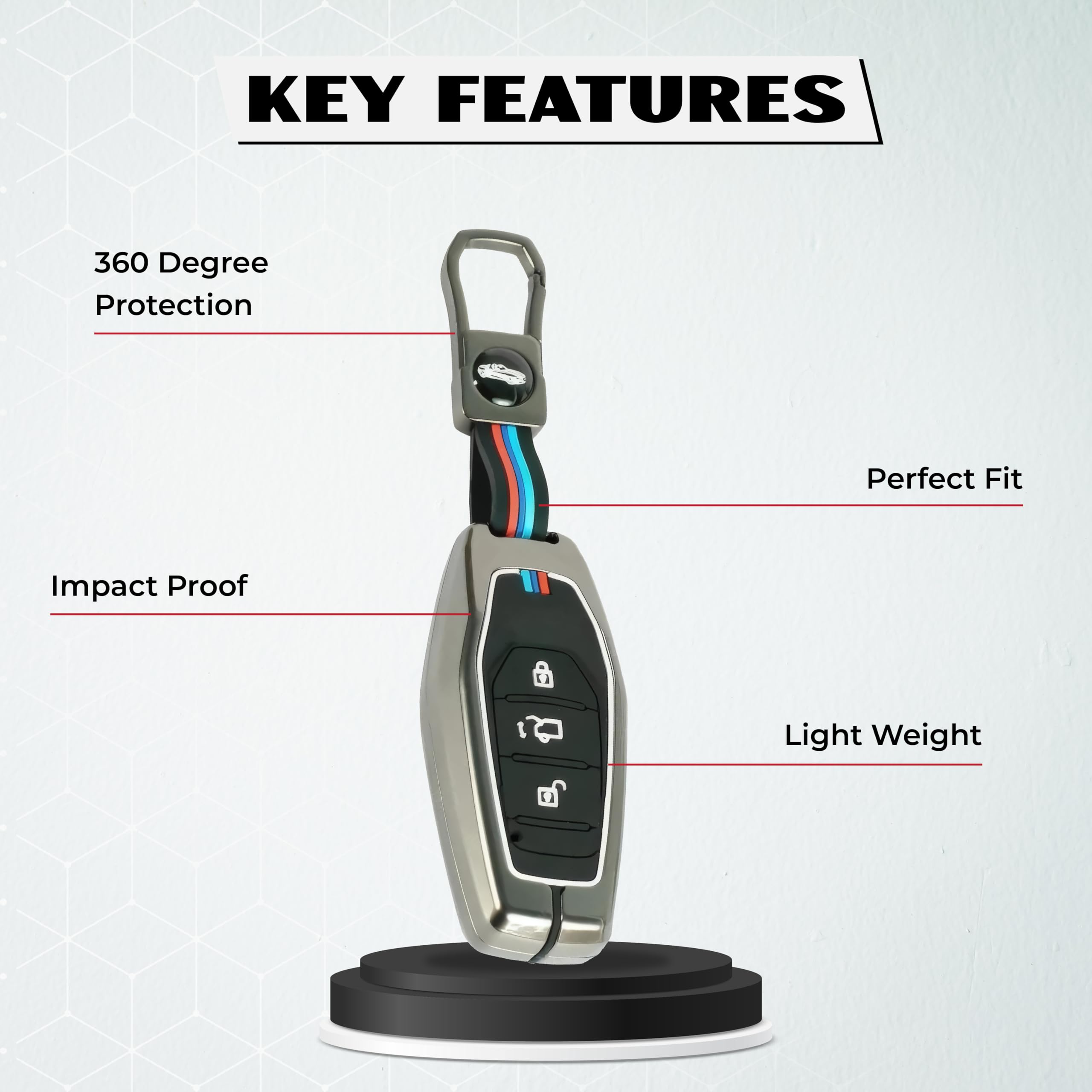 MIKANIX Premium Metal Car Key Cover | Zinc Alloy Smart Key Case | Silicone Protective Key Shell | Stylish Sporty Design | Universal Car Key Protection Cover for Smart Remote Key