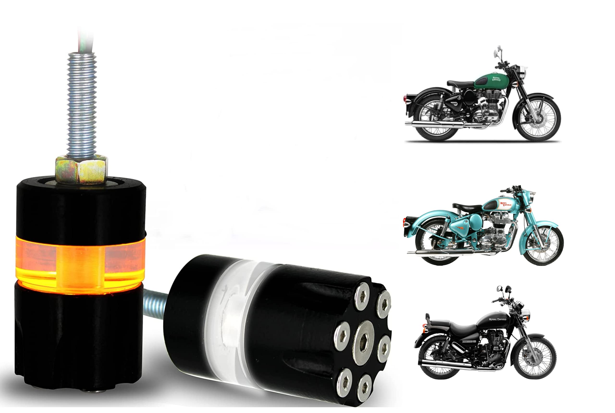 MIKANIX Bullet Handlebar Dual Color DRL/Turn Signal LED Indicator End Light Bar LED Grip Plug For Royal Enfield All Bikes