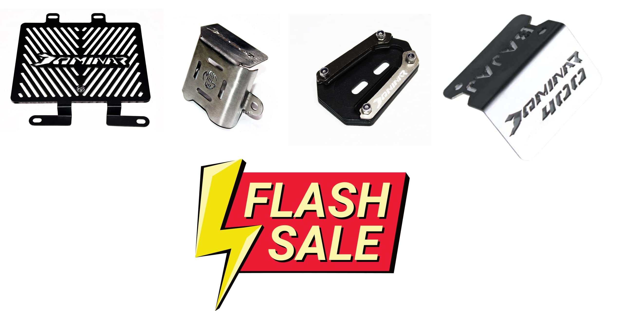 MIKANIX Dominar 400 Bike Radiator Guard Grill, Front Oil Cap Guard, Side Stand Extender and Rear Oil Container Guard Motorcycle Accessories Combo