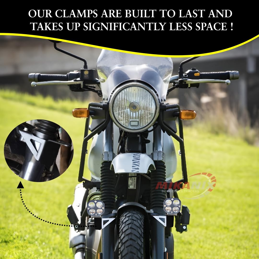 Mikanix Shocker Fog Light Clamp LED Bar Clamp Mount Holder Bracket Kit for Himalayan, Interceptor & Continental GT