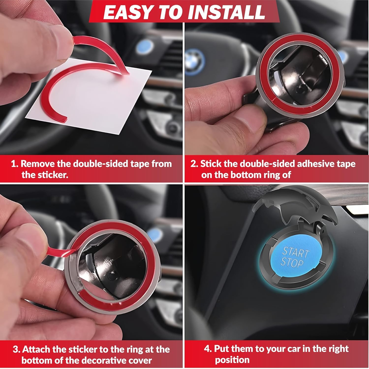 Car Engine Start Stop Button Iron Man Style Cover I ABS Material, Sticky Adhesive, Push Start Ignition Protective Cove, Decorative Auto Accessories Universal for All Cars