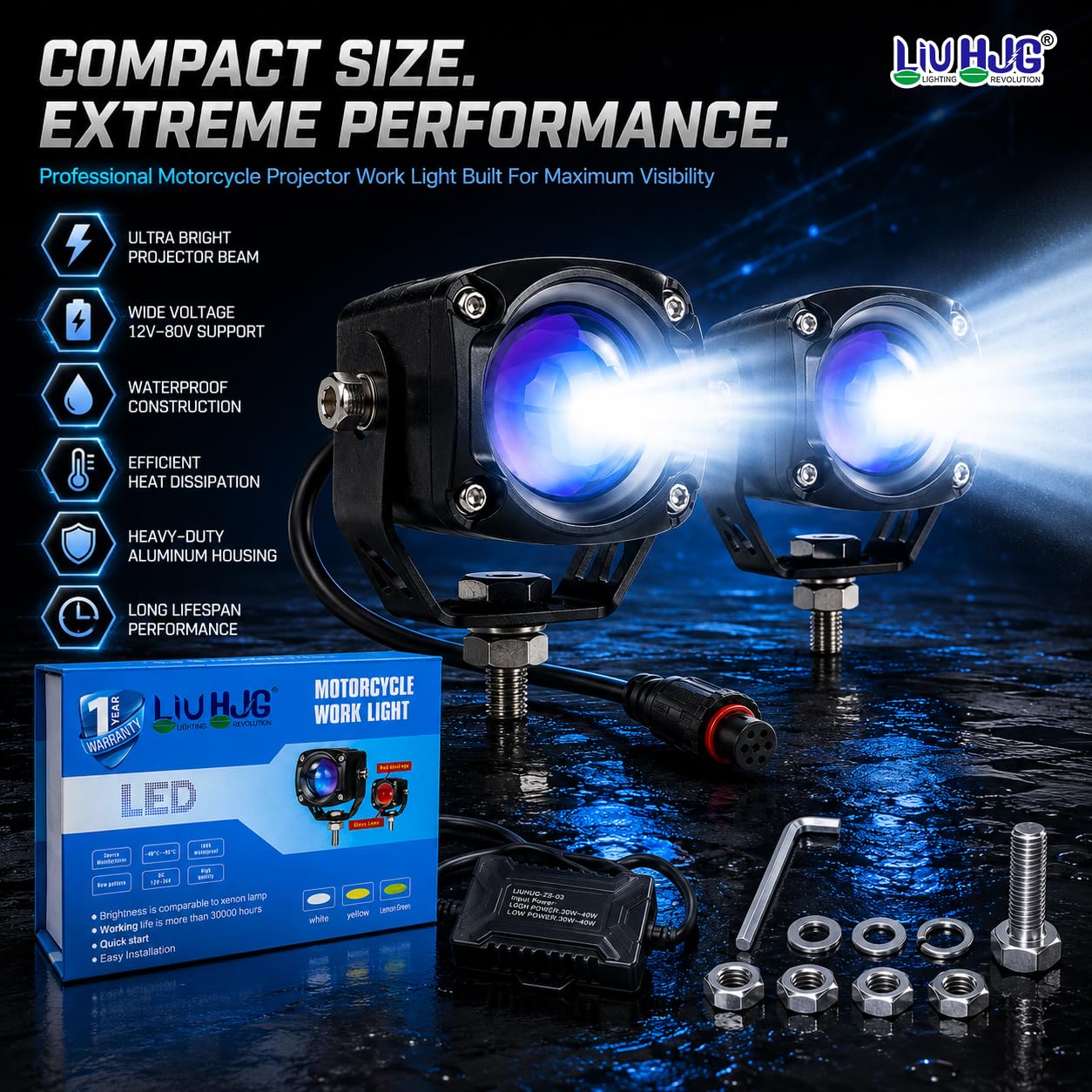 MIKANIX LIUHJG Universal Motorcycle LED Work Light | 6-Color Mode Auxiliary Fog Driving Spotlights Kit