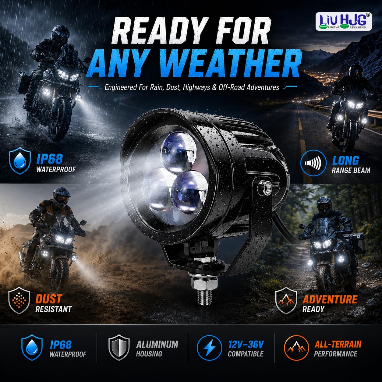 MIKANIX LIUHJG LED Motorcycle Work Light Kit | Waterproof Yellow & White Fog Driving Spotlights