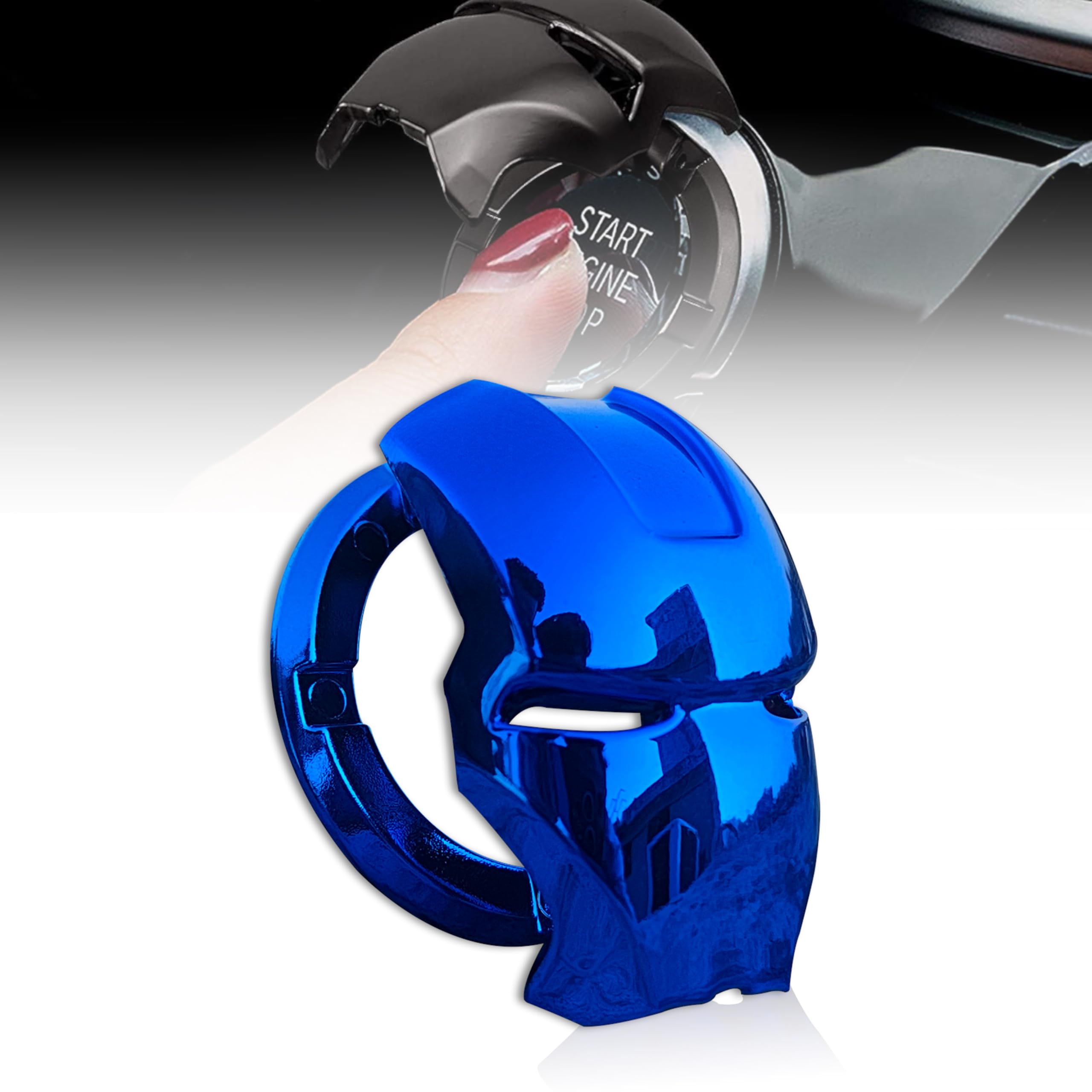 MIKANIX Car Engine Start Stop Button Iron Man Style Cover I ABS Material, Sticky Adhesive, Push Start Ignition Protective Cove, Decorative Auto Accessories Universal for All Cars (Blue)