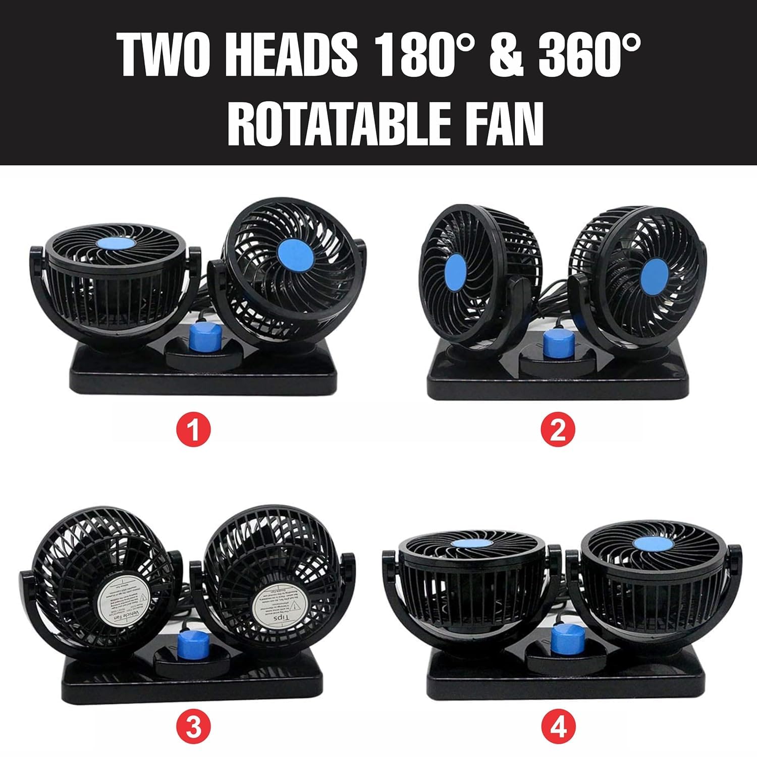 OBEROI'S TRADERS Car Dashboard Double Headed High Speed Wind Smooth Air Fan 2 Speed Power Rotation Adjustable 360 Degree Rotatable Head Cooling Air Fan Universal For All Cars