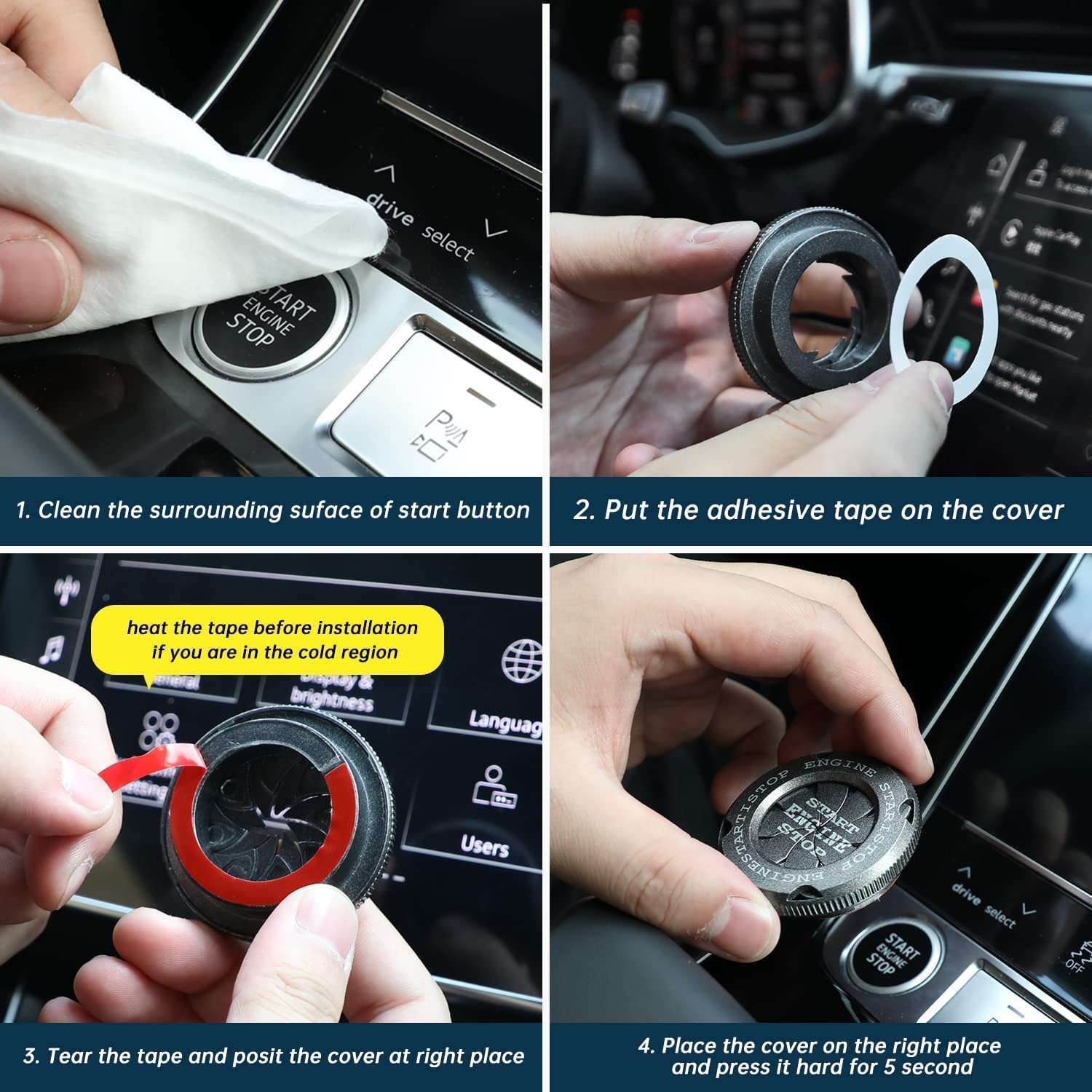 Rotary Bike & Car Engine Start/Stop Switch Cover/Ignition Lock Cap Cover Push Button Decorative Auto Accessories for All Bikes & Cars