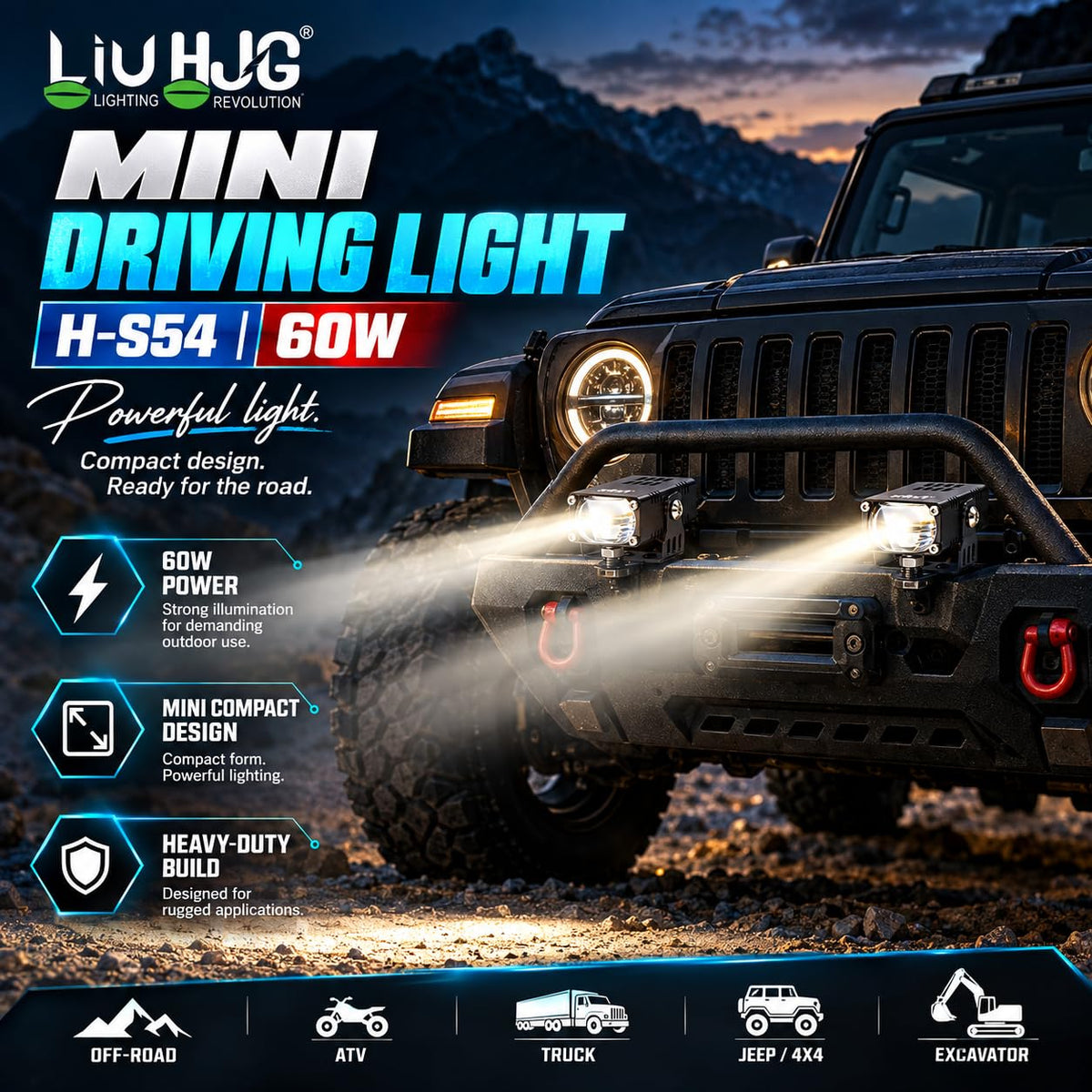 MIKANIX LIU HJG 60W Mini Driving Light | Universal LED Fog Lights for Motorcycle & Car with Devil's Eye | Super Bright Auxiliary Projector Lamp (Set of 2)