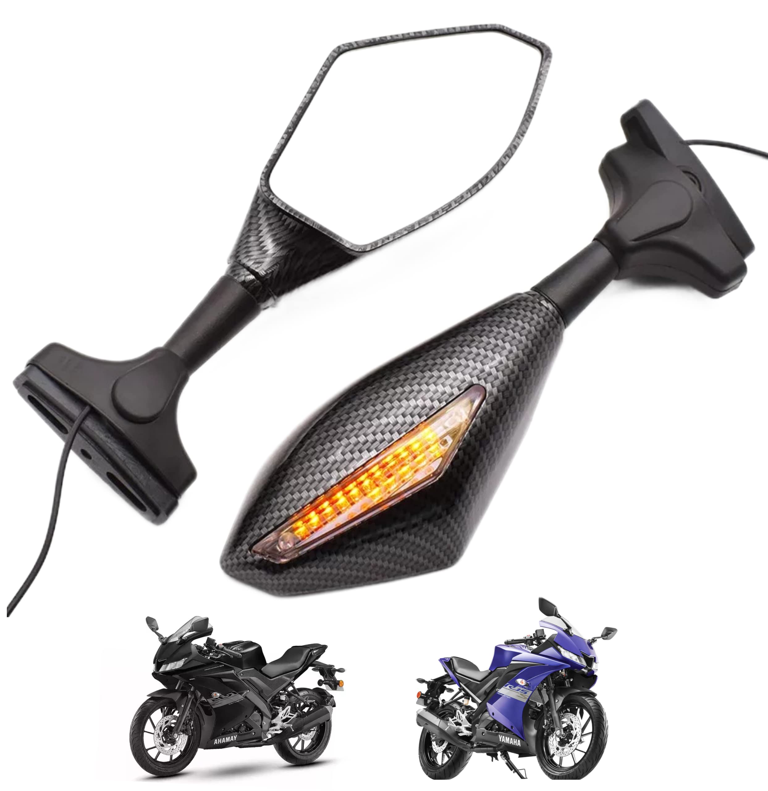 MIKANIX R15 V3 Dual Side LED Light Turn Signal Carbon Mirror With 360° Adjustable Handlebar Rear View Mirror