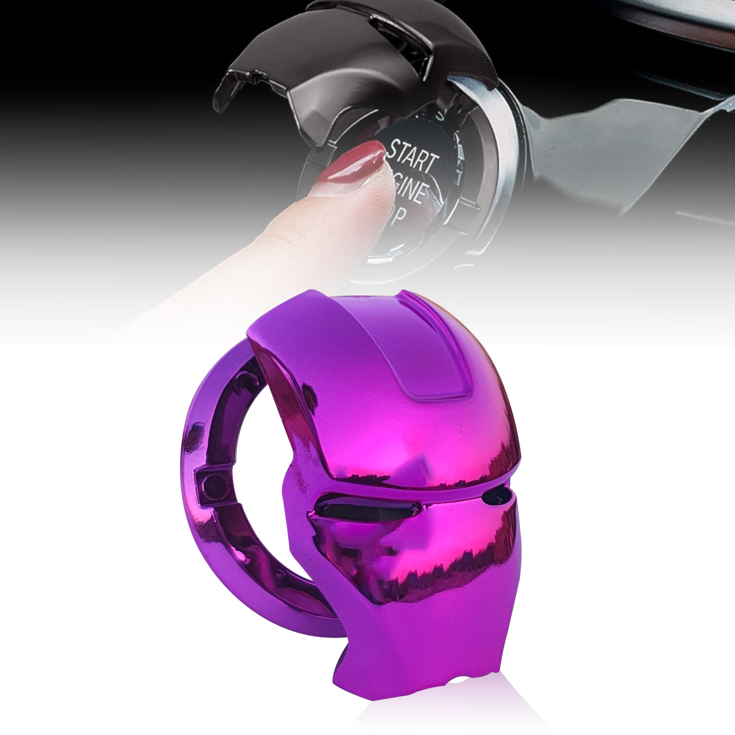 MIKANIX Car Engine Start Stop Button Iron Man Style Cover I ABS Material, Sticky Adhesive, Push Start Ignition Protective Cove, Decorative Auto Accessories Universal for All Cars (Pink)