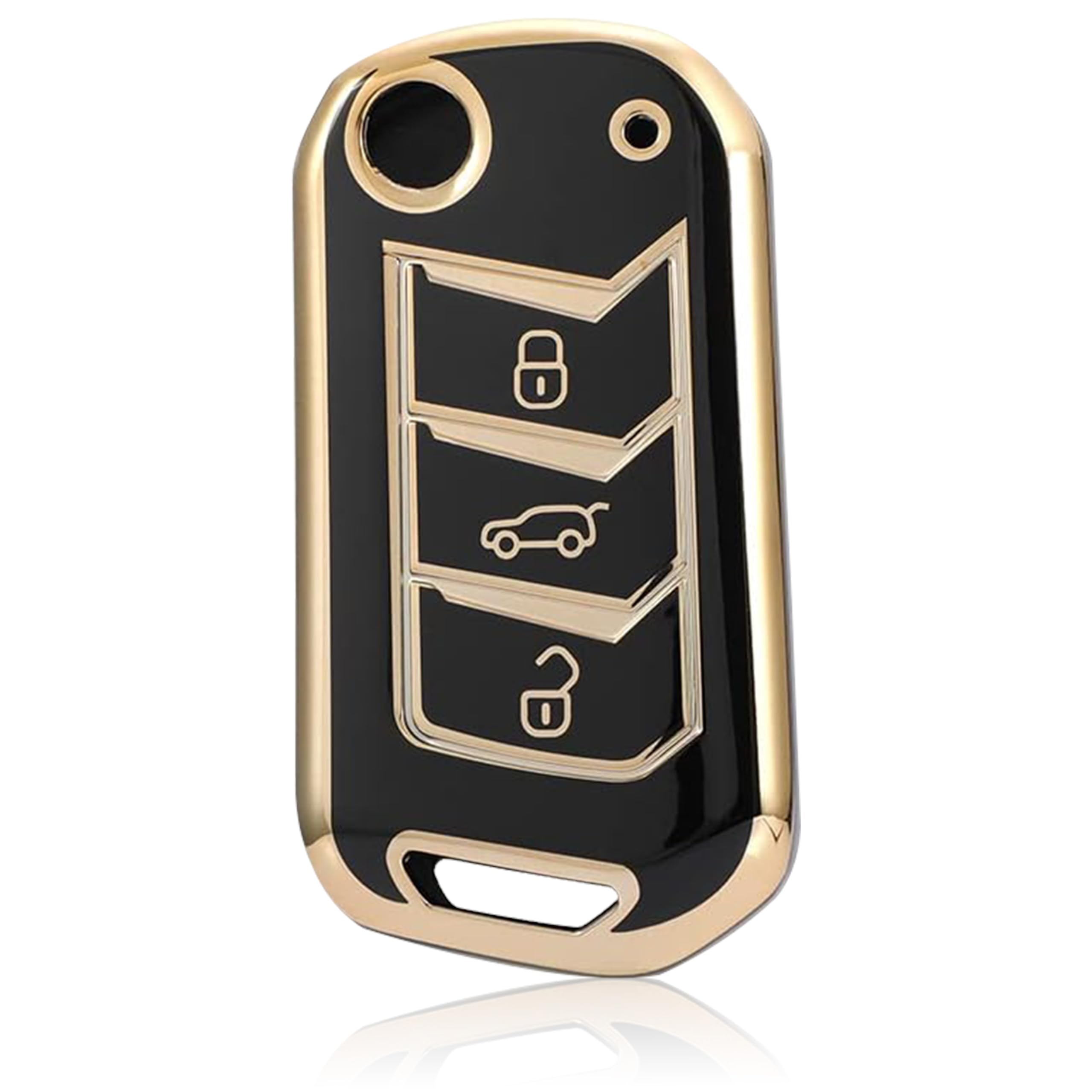 OBEROI'S TRADERS Premium Key Cover Compatible with Skoda Octavia, Laura, Superb, Fabia, Rapid, Polo, Vento, Jetta, Ameo 3-Button Smart Key | Elegant Black & Gold Protective Case Shell