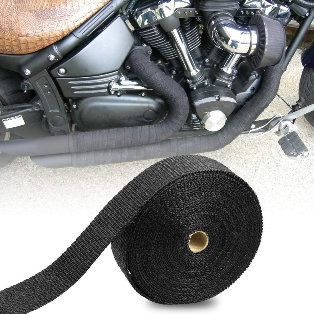 OBEROI'S TRADERS Silencer/Bend Pipe Wrap with Clamp Bike Exhaust Heat Shield Protector Compatible with Royal Enfield Bullet Classic Electra Twinspark (3Mtr, Black)