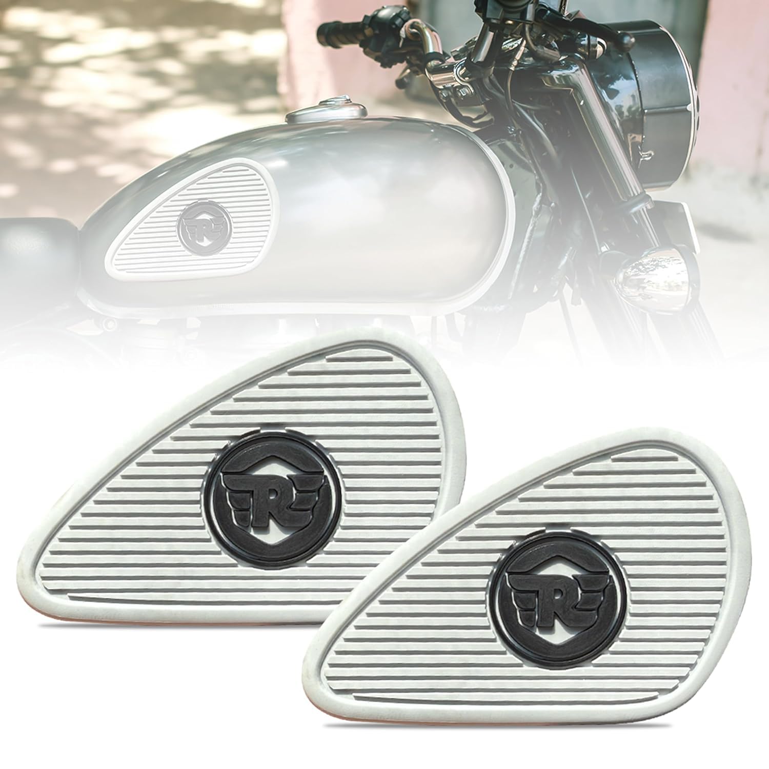 MIKANIX Universal Bullet Bike Anti Slip Silicone Tank Pad/Thai Pad Waterproof Sticker for Royal Enfield All Models Black & Grey