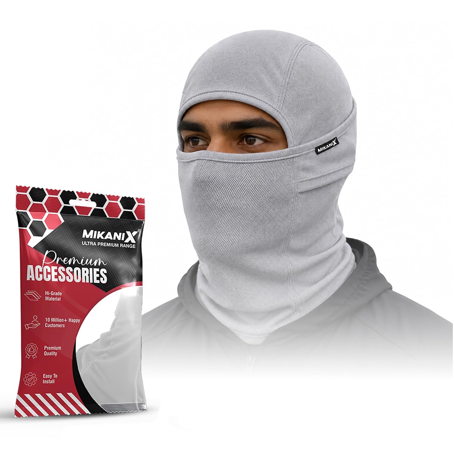 MIKANIX Full Face Balaclava Mask for Men & Women | Breathable Bike Riding Face Mask | Dust, Wind & Sun for Motorcycle, Cycling & Outdoor Sports (GREY)