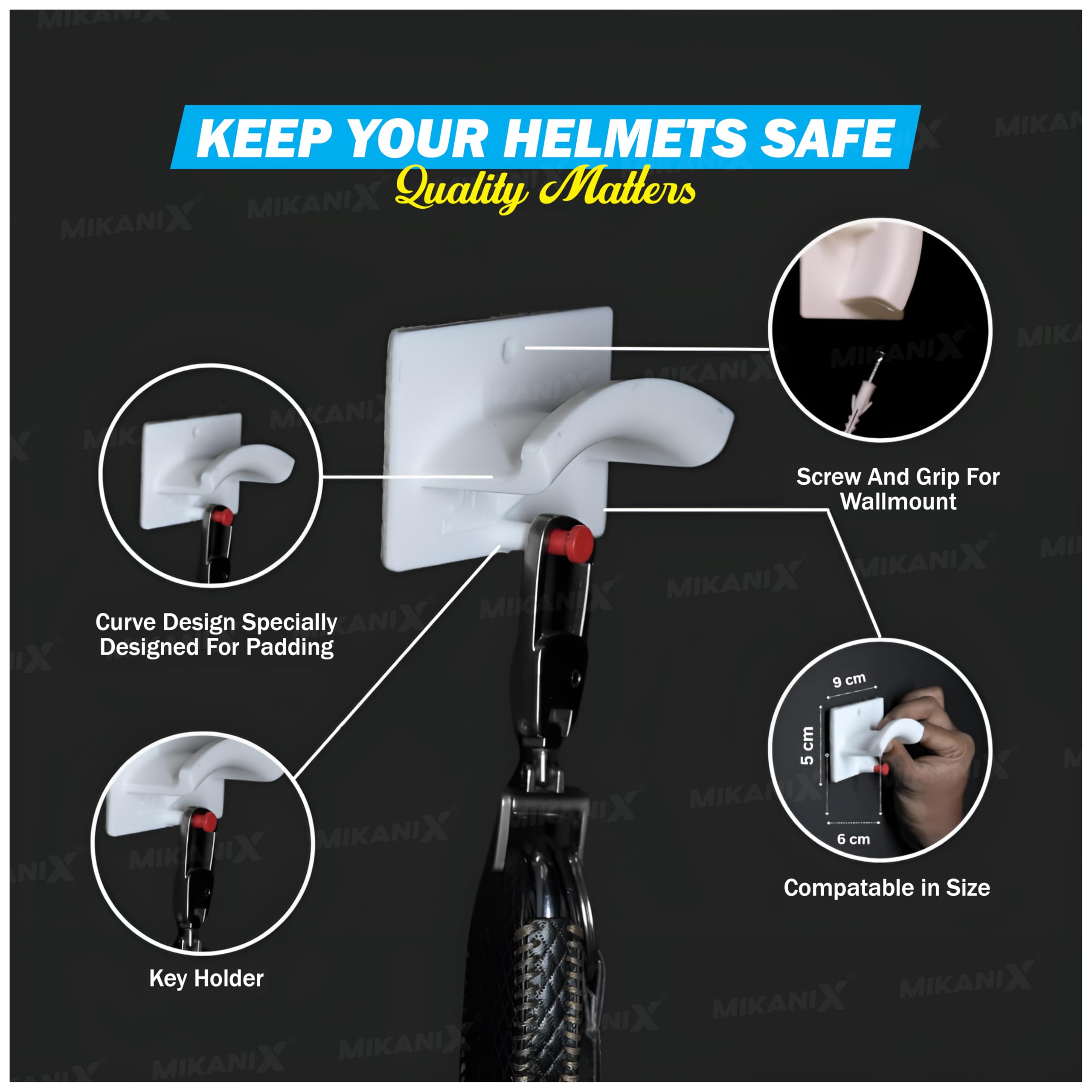 MIKANIX ABS Plastic Wall Mount Helemt Holder | Home | Office | Garage