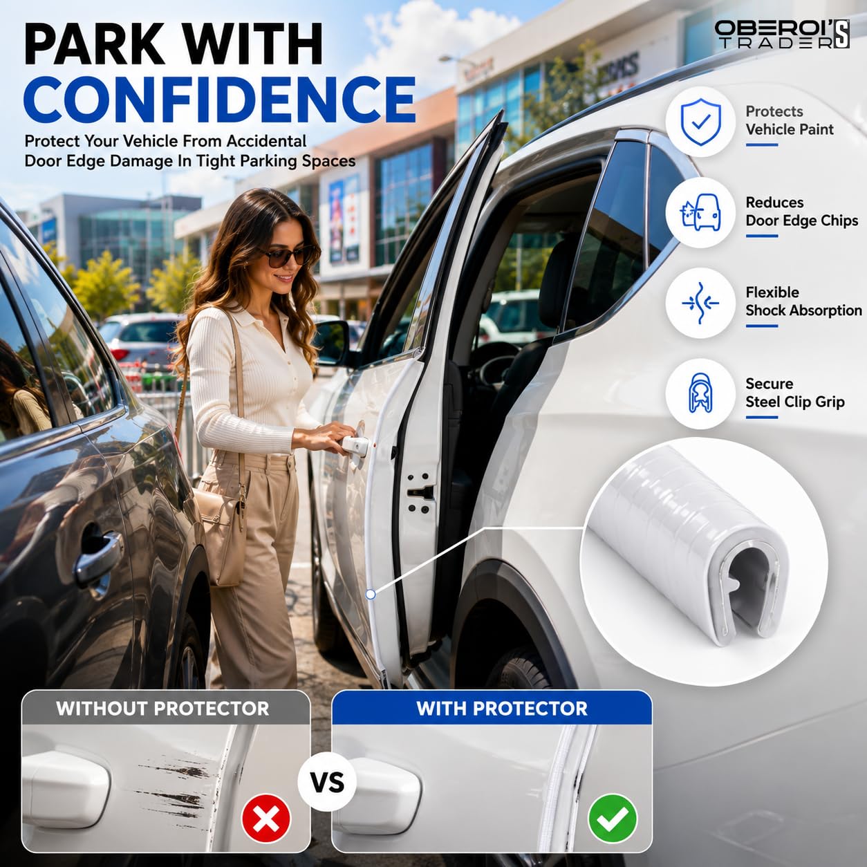 MIKANIX White Car Door Edge Guards Flexible U Shape Rubber Car Door Protector Strip, No Glue Universal Fit Weatherstripping for Cars